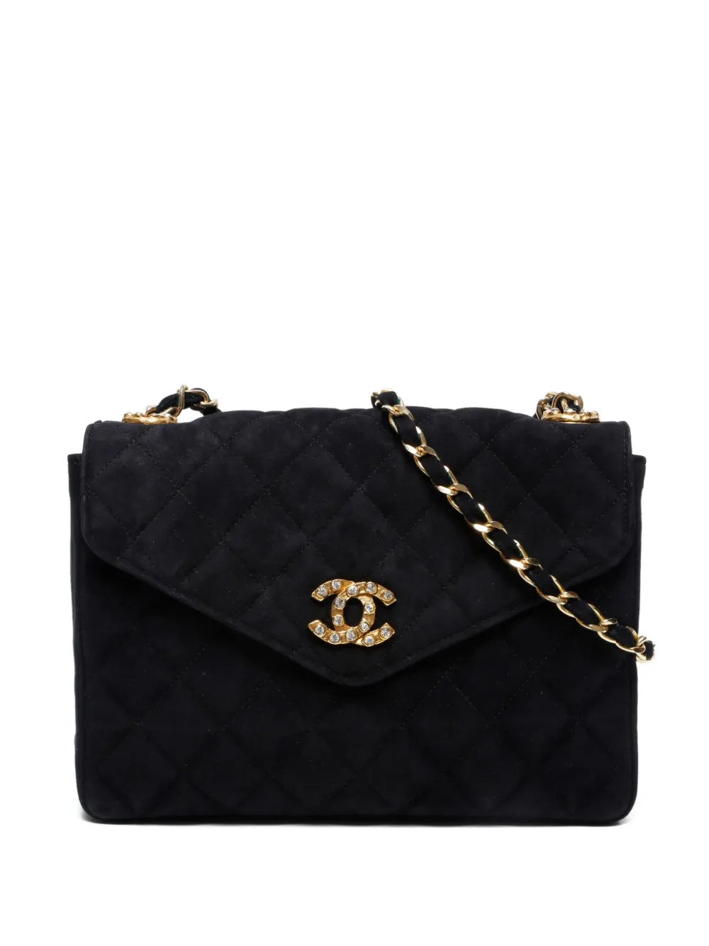 Pre-owned Chanel 1986-1989 Cc-mark Suede Flap Shoulder Bag In Black