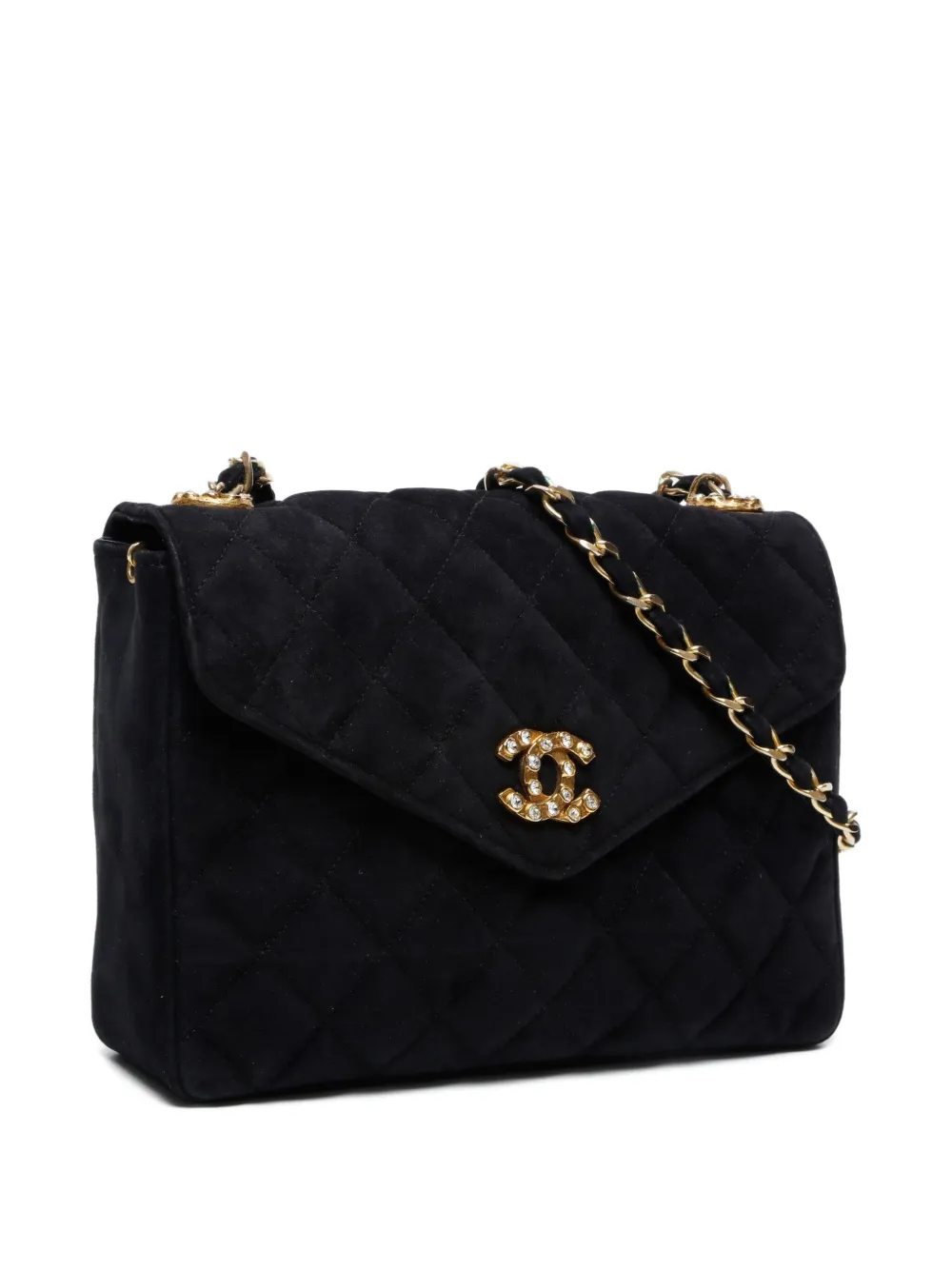 Pre-owned Chanel 1986-1989 Cc-mark Suede Flap Shoulder Bag In Black