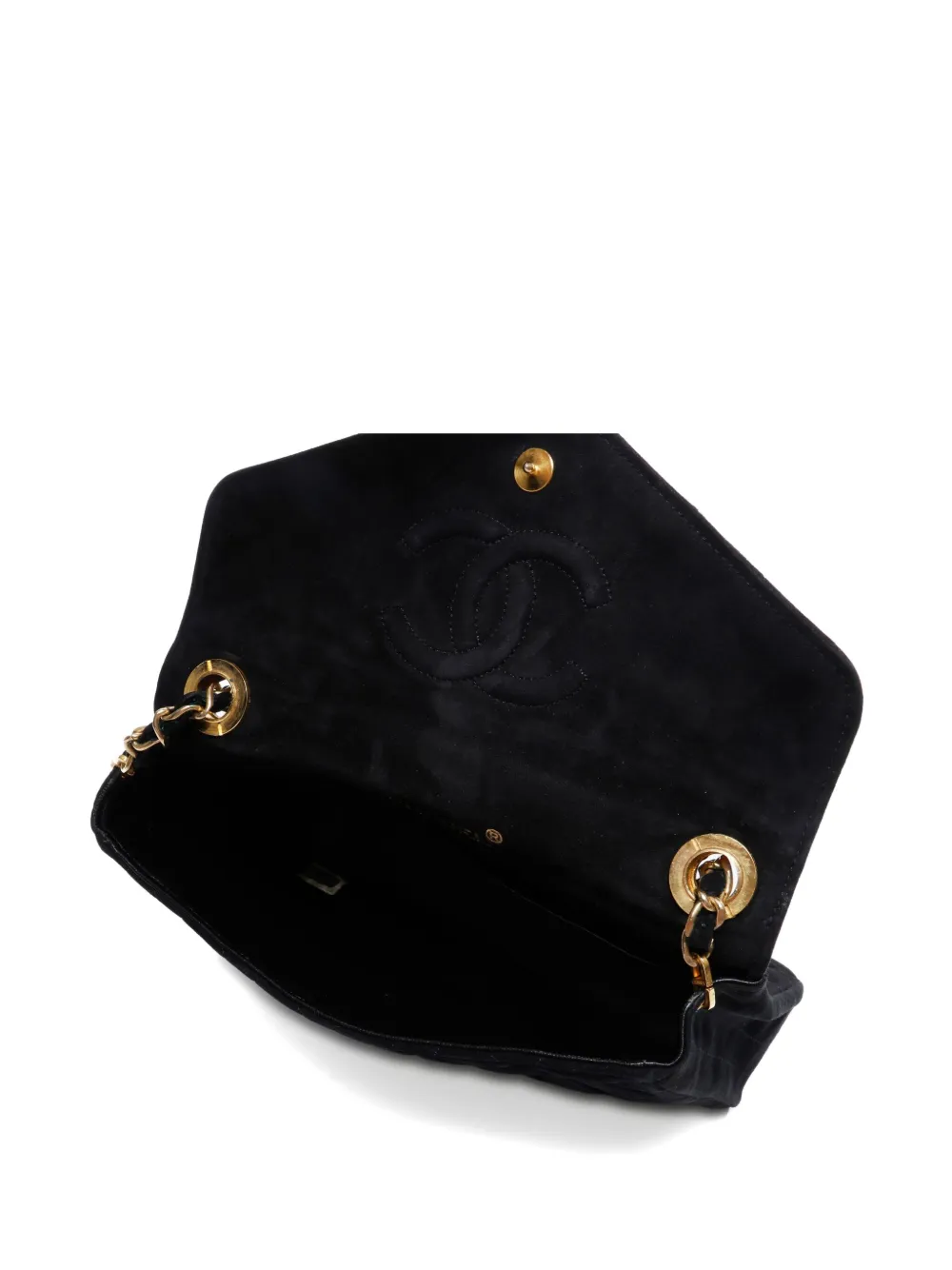 Pre-owned Chanel 1986-1989 Cc-mark Suede Flap Shoulder Bag In Black