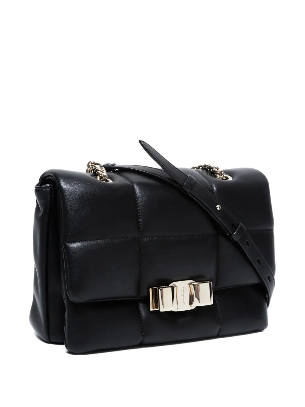 Pre-owned Ferragamo 2010-2020s Matelasse Vara Quilted Chain Shoulder Bag In Black