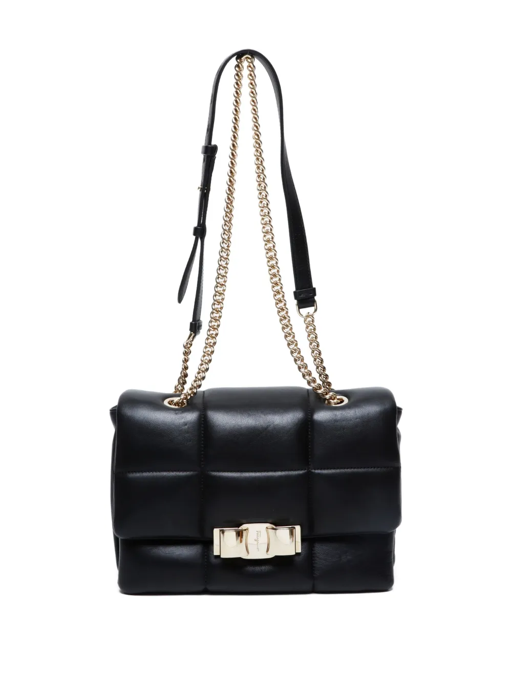 Pre-owned Ferragamo 2010-2020s Matelasse Vara Quilted Chain Shoulder Bag In Black