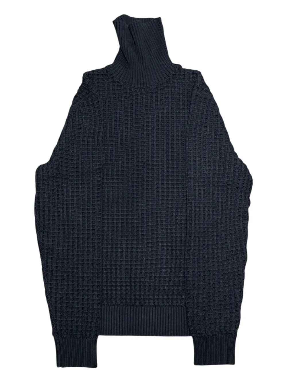 Selected Roll-neck Waffle Sweater In Blue