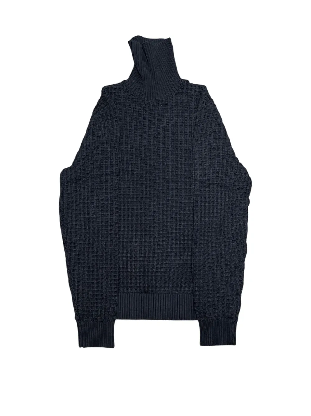 Selected Roll-neck Waffle Sweater In Blue