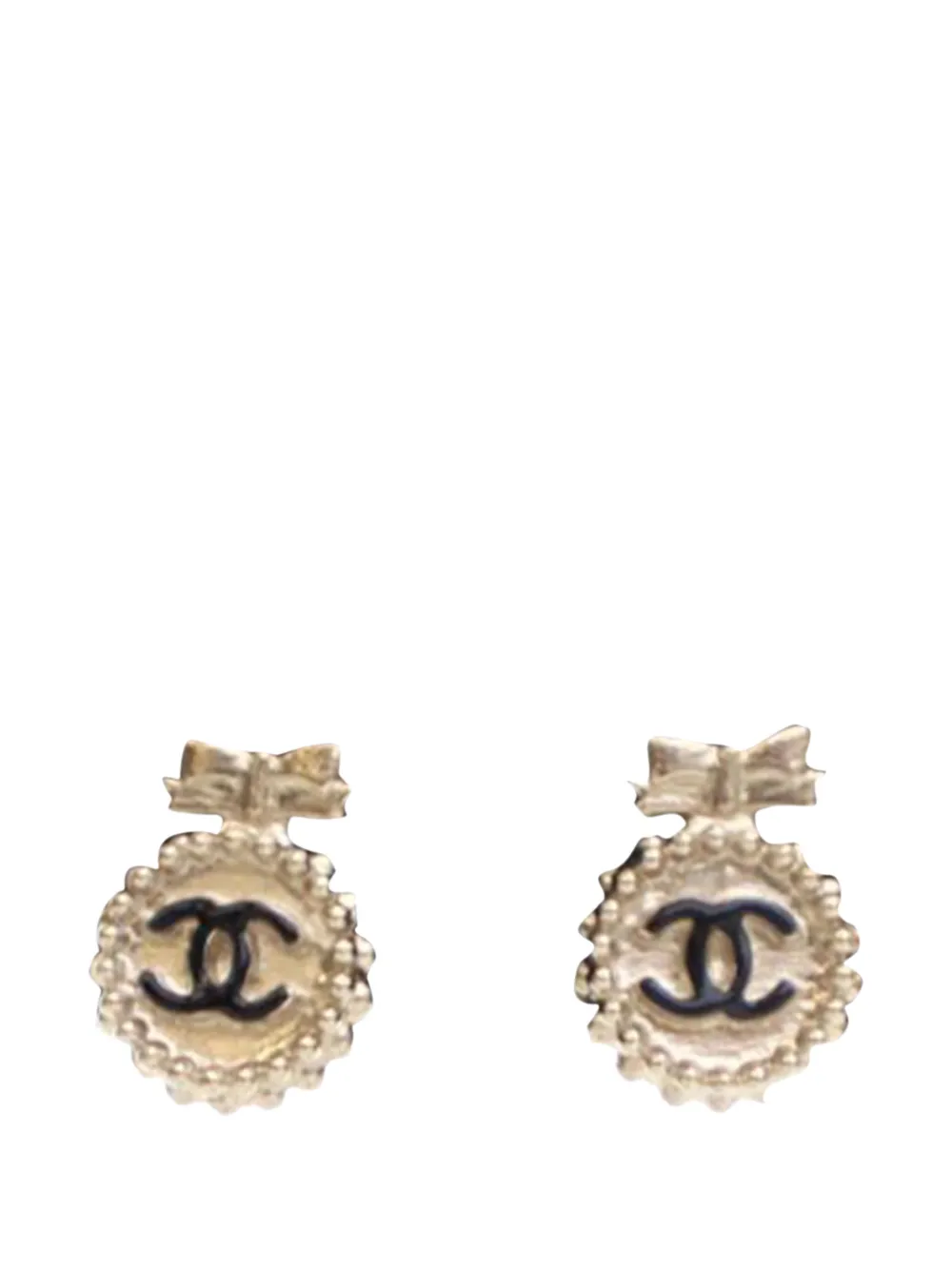 CHANEL Pre-Owned 2015 Gold Plated CC Bow Push Back Earrings costume CHANEL Pre-Owned 2015 Gold Plated CC Bow Push Back Earrings costume