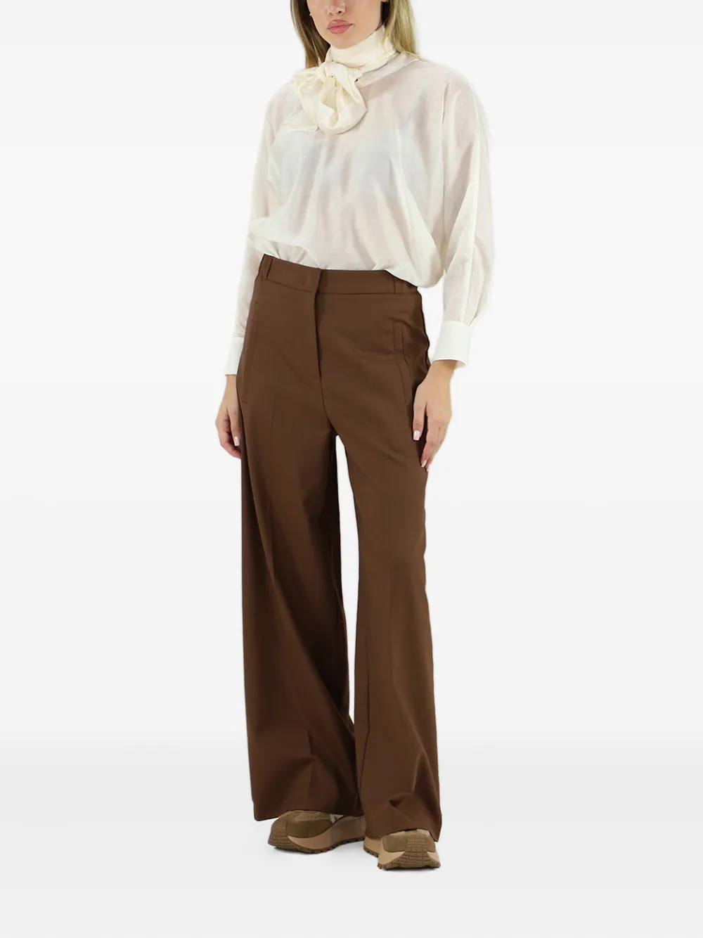 Merci pussy-bow long-sleeve top - Beige