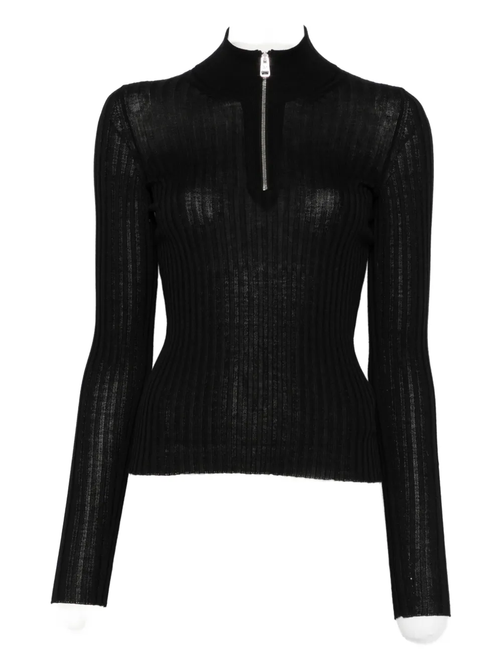 Mrz Zip-front Ribbed Sweater In Black