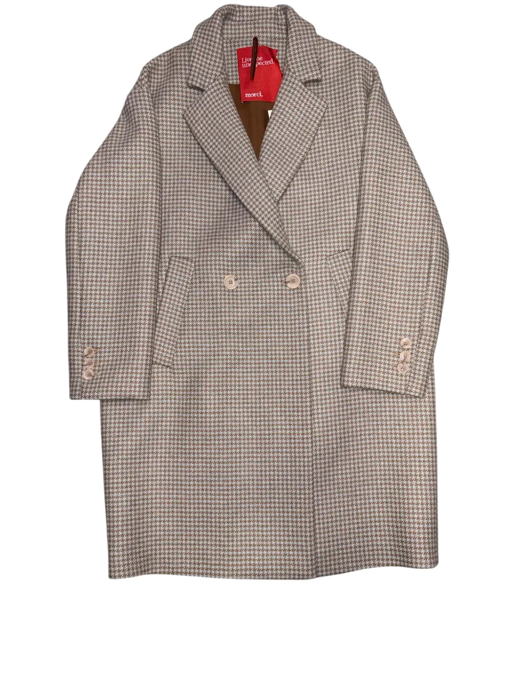 Merci Double-breasted Houndstooth Coat In Brown