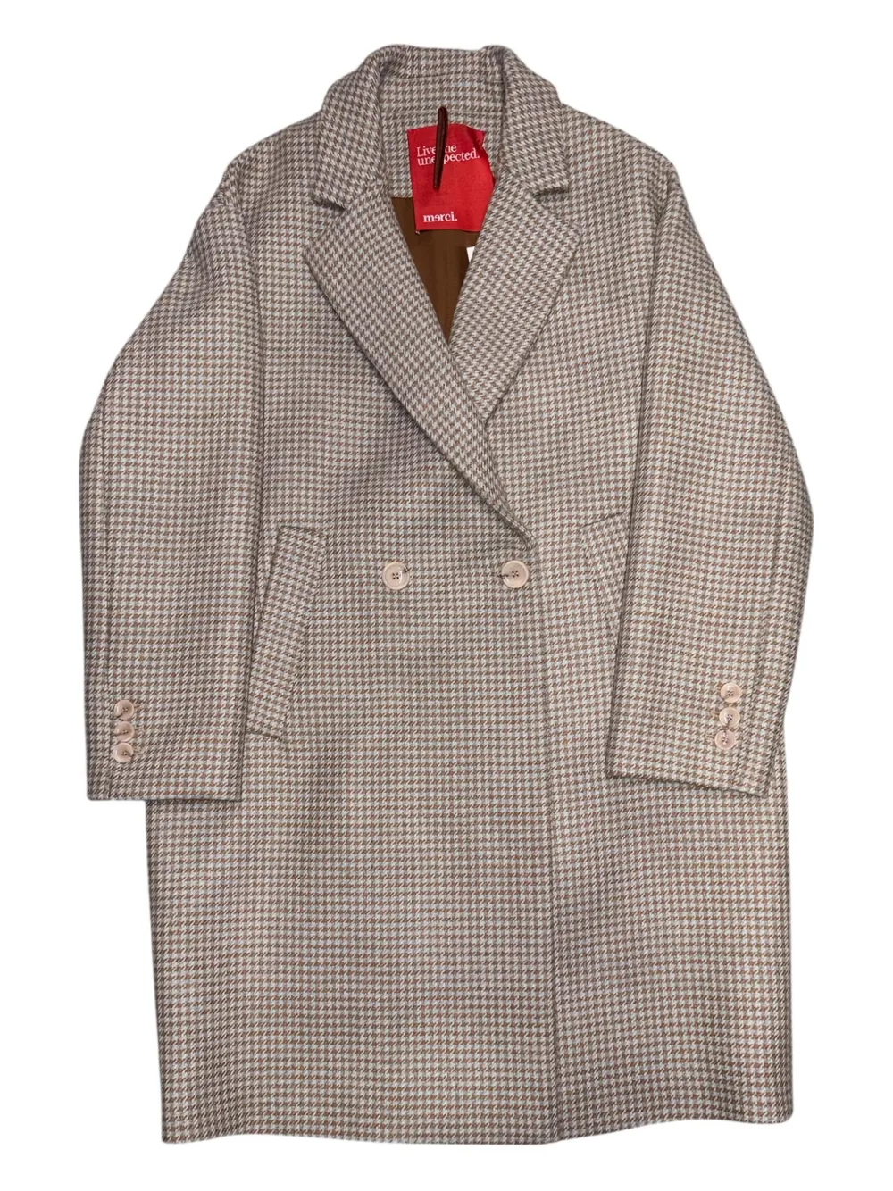 Merci Double-breasted Houndstooth Coat In Brown