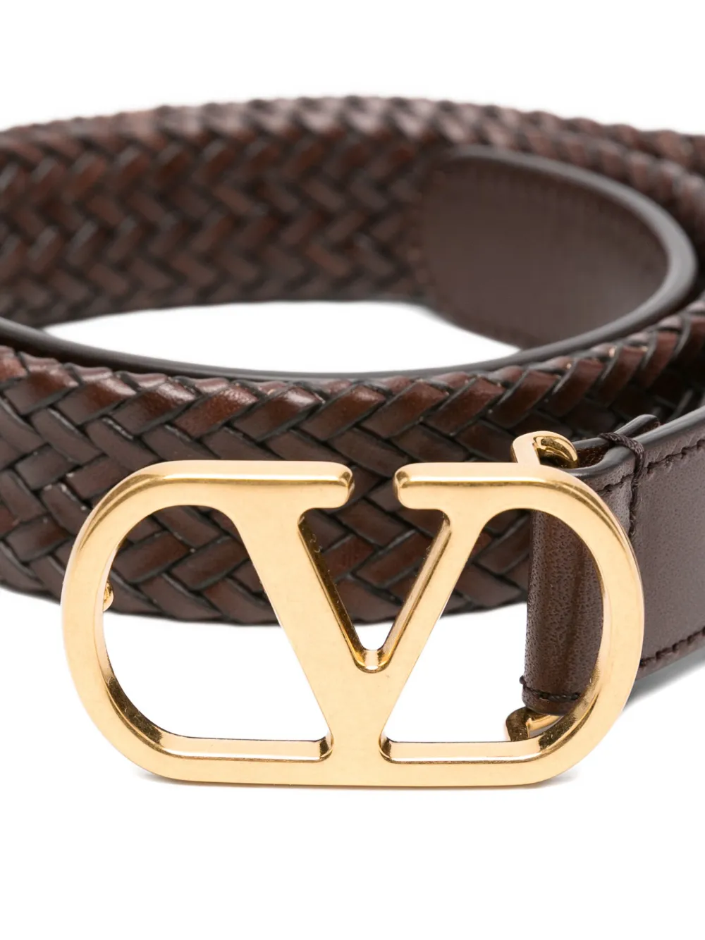 Valentino Garavani VLogo braided leather belt - Bruin