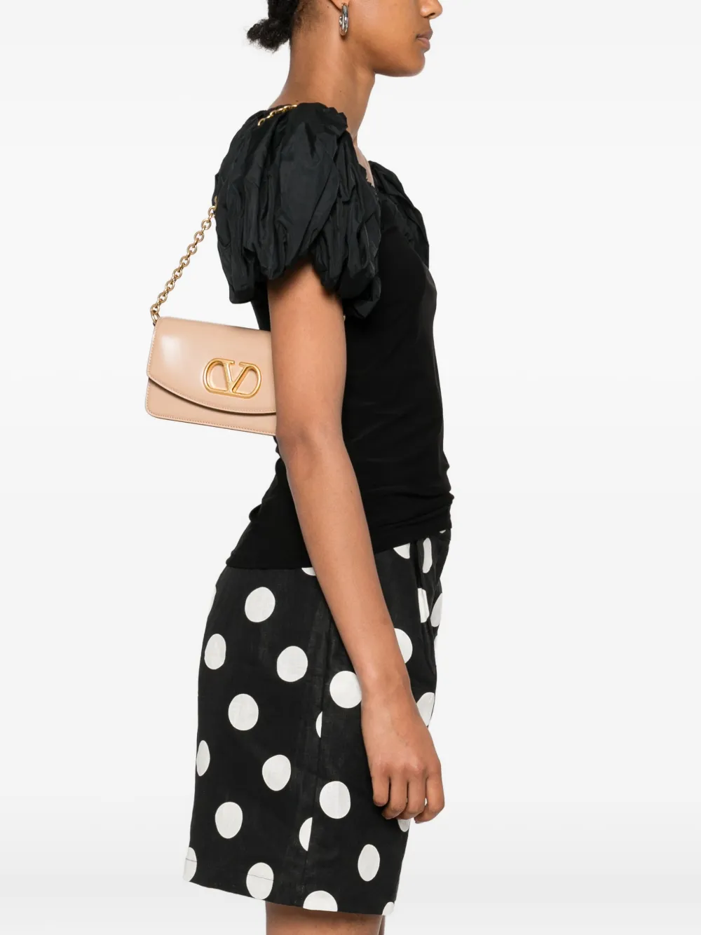 Valentino Garavani VLogo-signature leather shoulder bag Beige