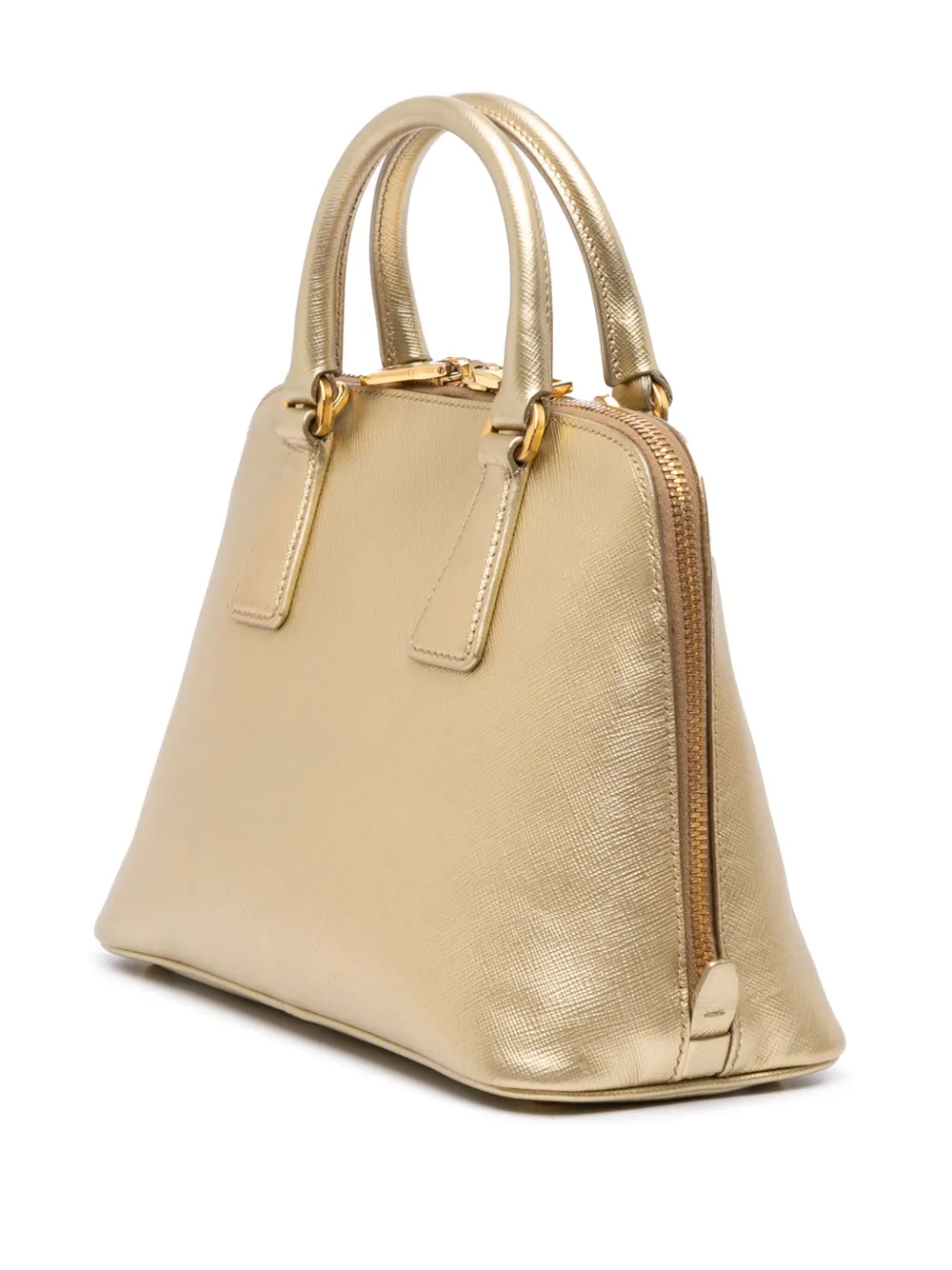 Pre-owned Prada 2010-2025 Small Saffiano Lux Promenade Satchel In Gold