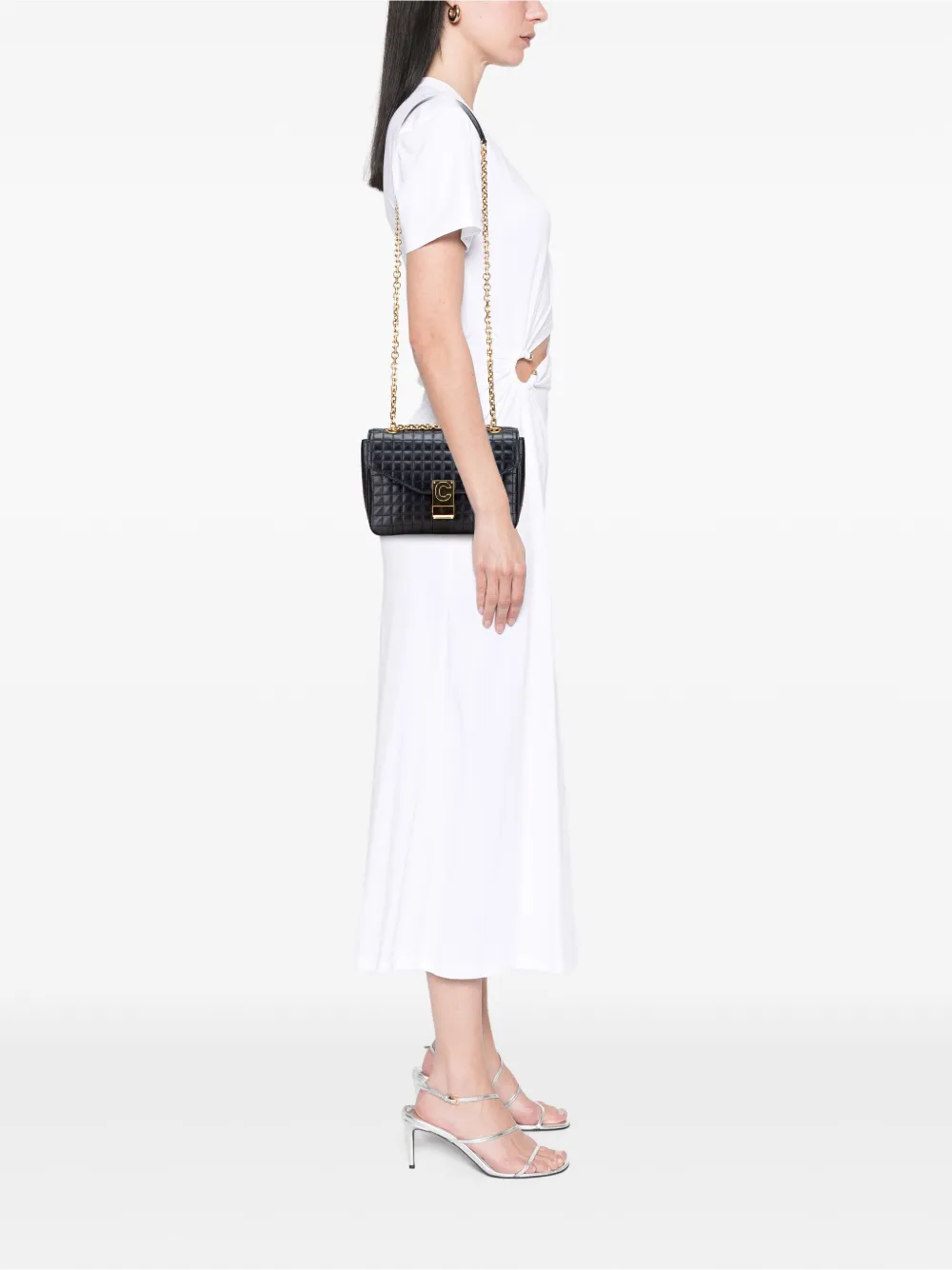 Pre-owned Celine 2018 Medium Quilted Calfskin C Crossbody Bag In Black