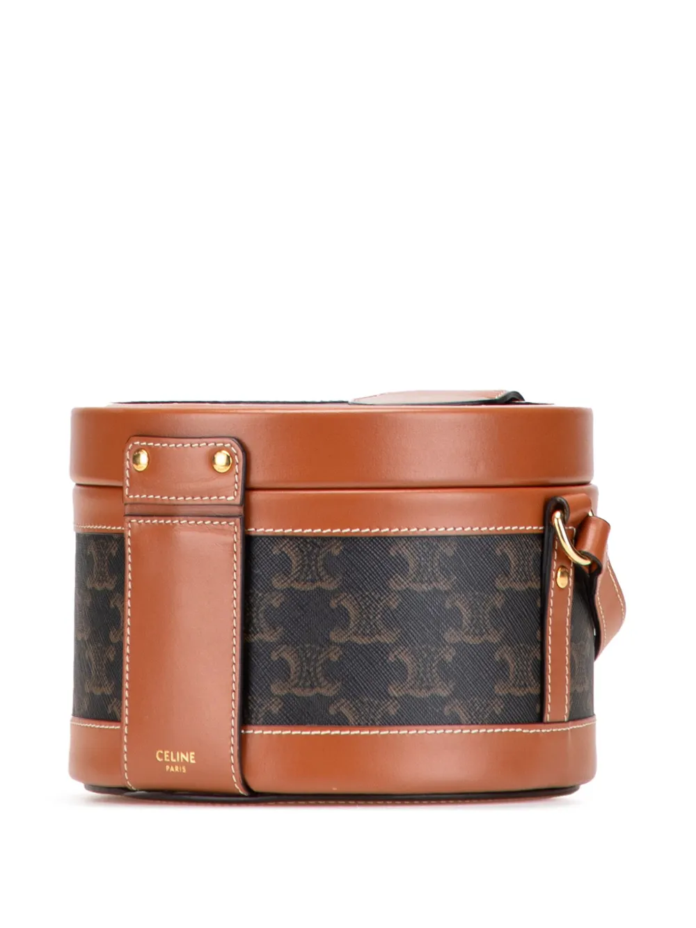 Pre-owned Celine 2020 Medium Triomphe Coated Canvas Tambour Crossbody Bag In Brown
