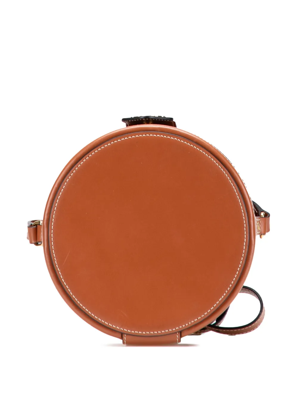 Pre-owned Celine 2020 Medium Triomphe Coated Canvas Tambour Crossbody Bag In Brown