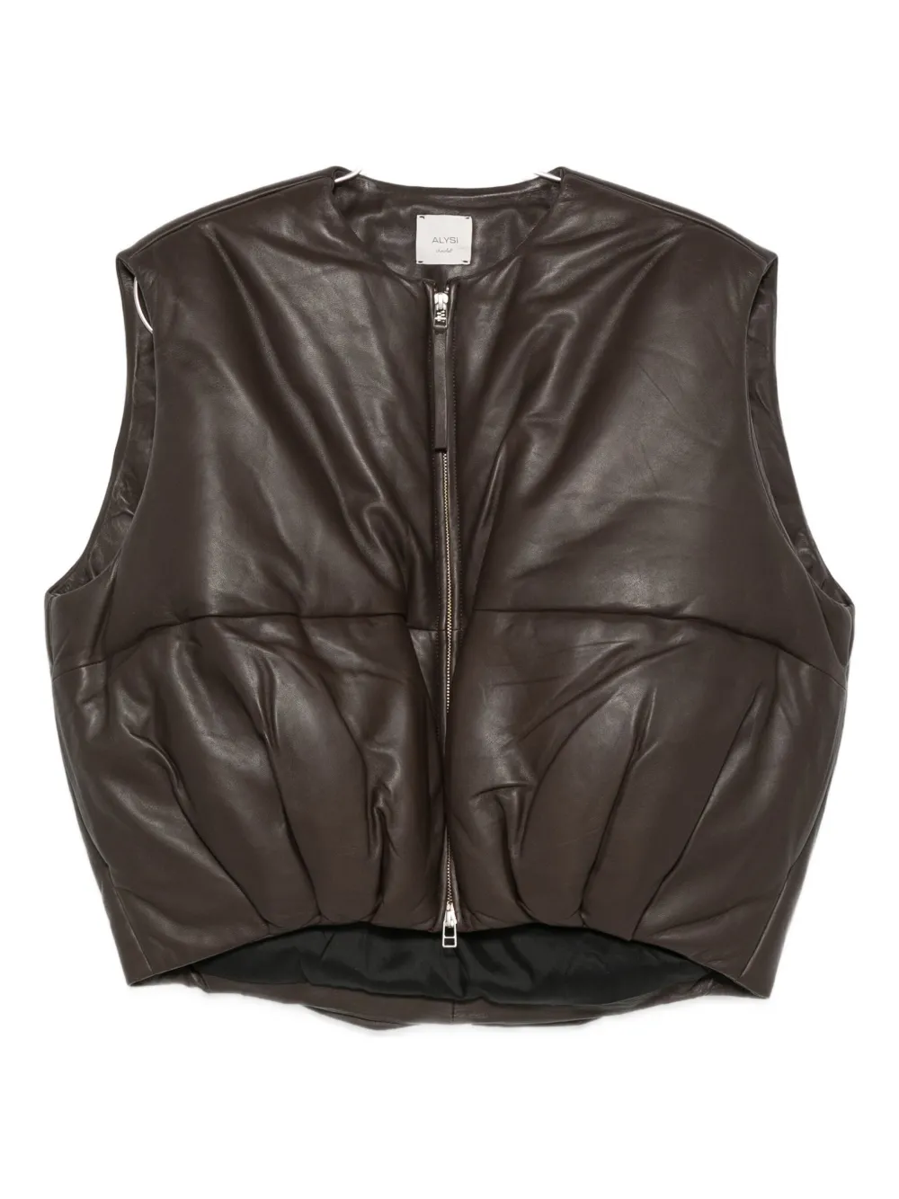 Alysi Quilted Leather Vest In Brown