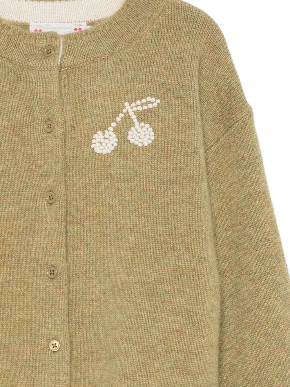 Bonpoint cherry-embellished cardigan Groen