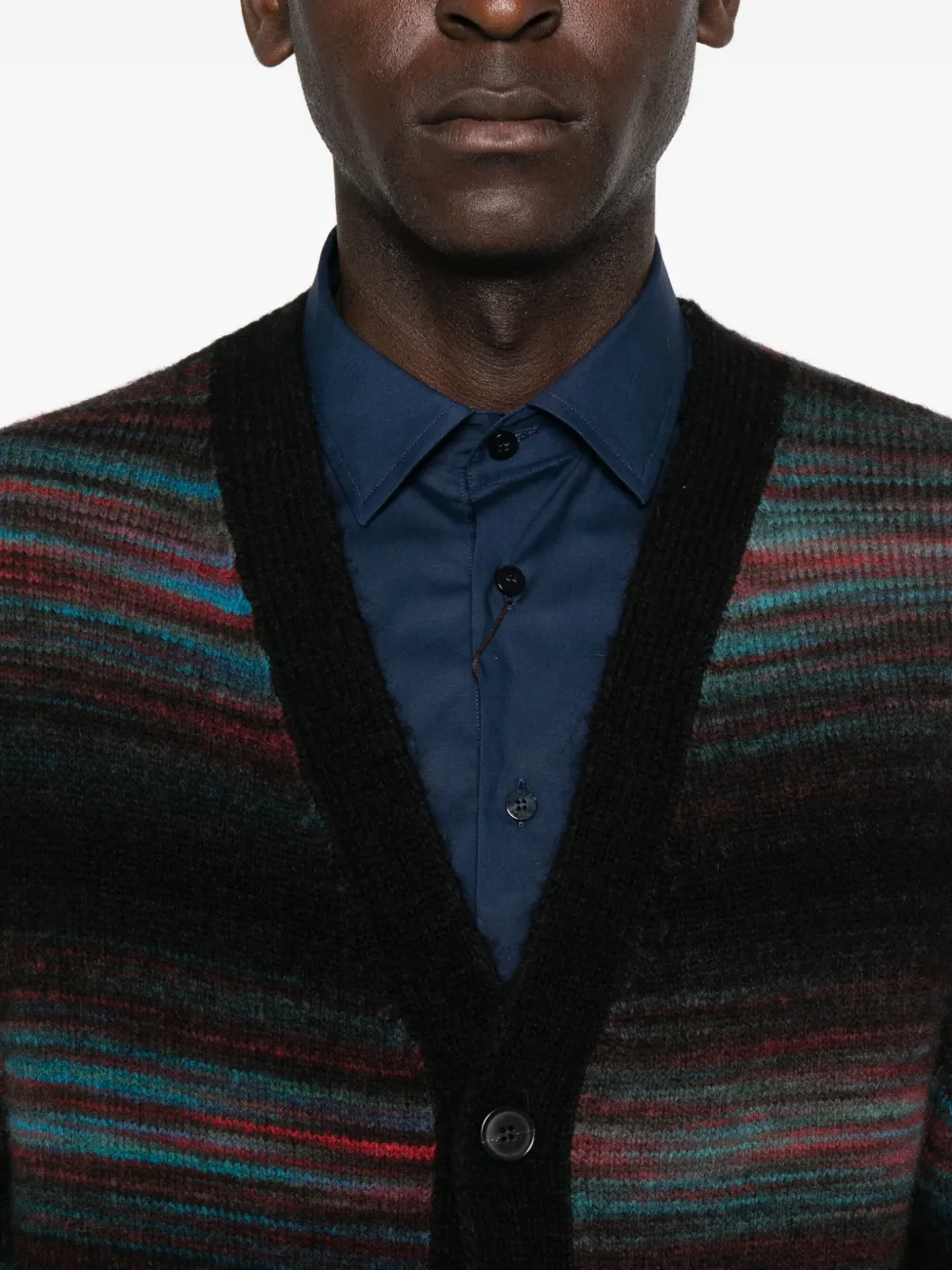 Paul Smith Striped V-neck Long Sleeve Knitwear In Black