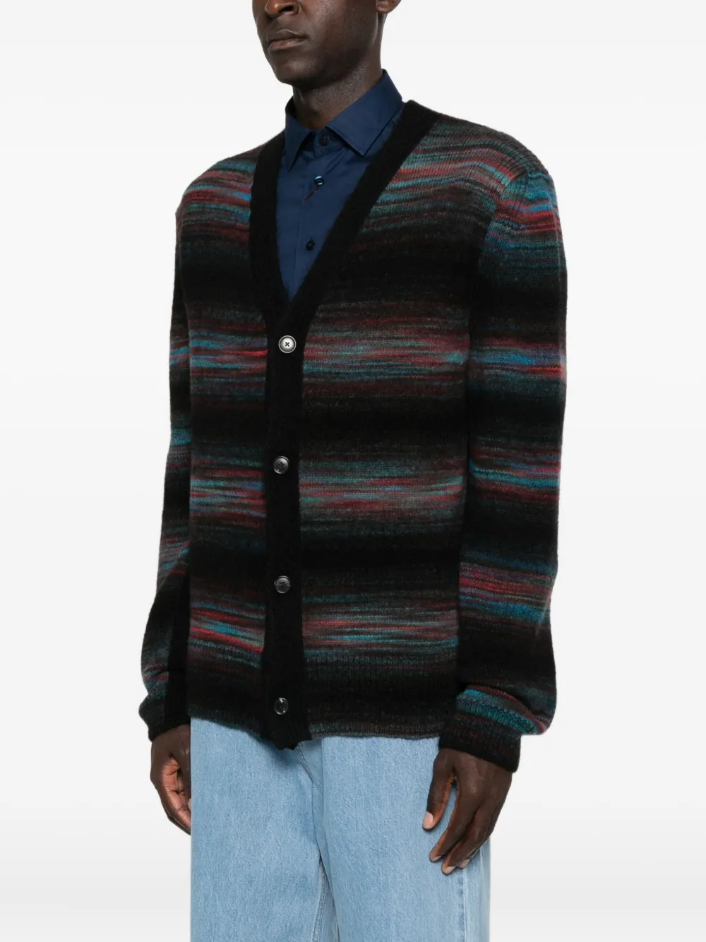 Paul Smith Striped V-neck Long Sleeve Knitwear In Black