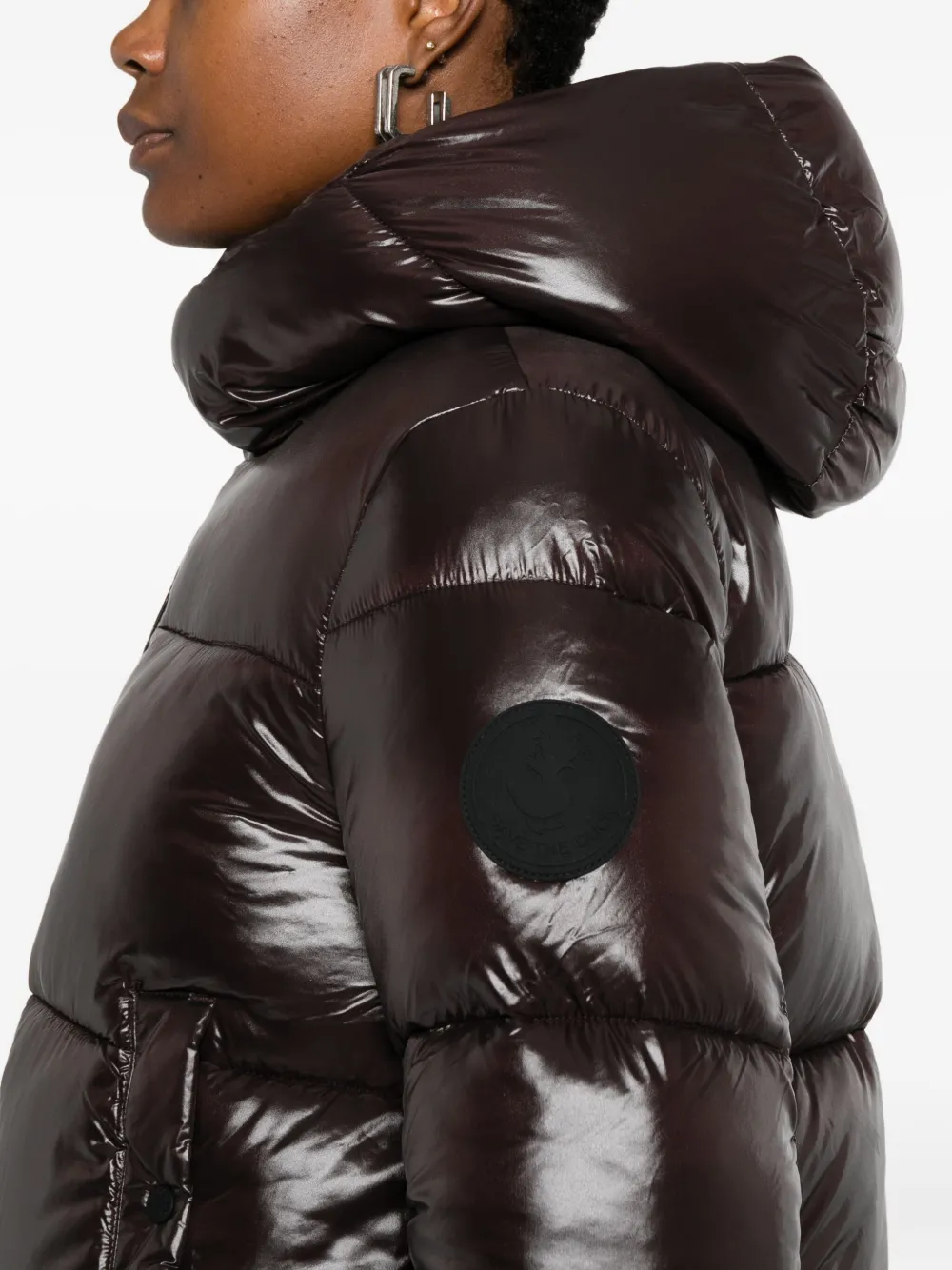 Save The Duck Hooded Puffer Jacket In Brown
