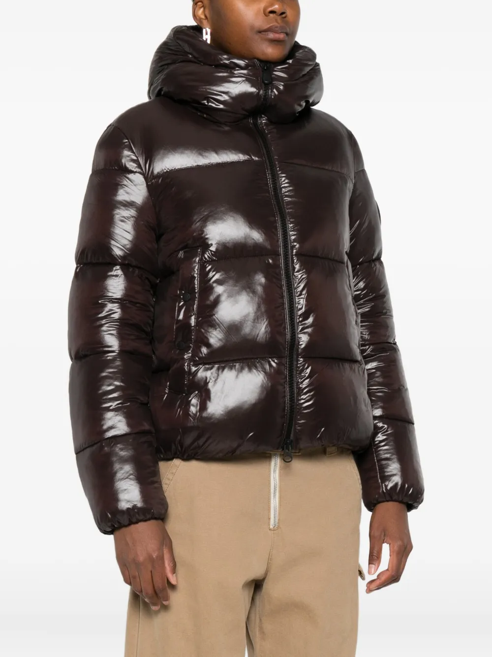 Save The Duck Hooded Puffer Jacket In Brown