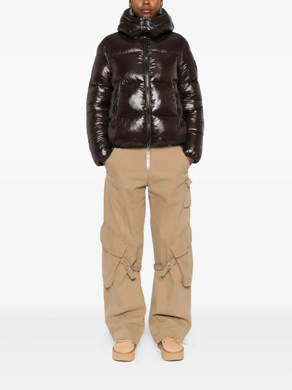 Save The Duck Hooded Puffer Jacket In Brown