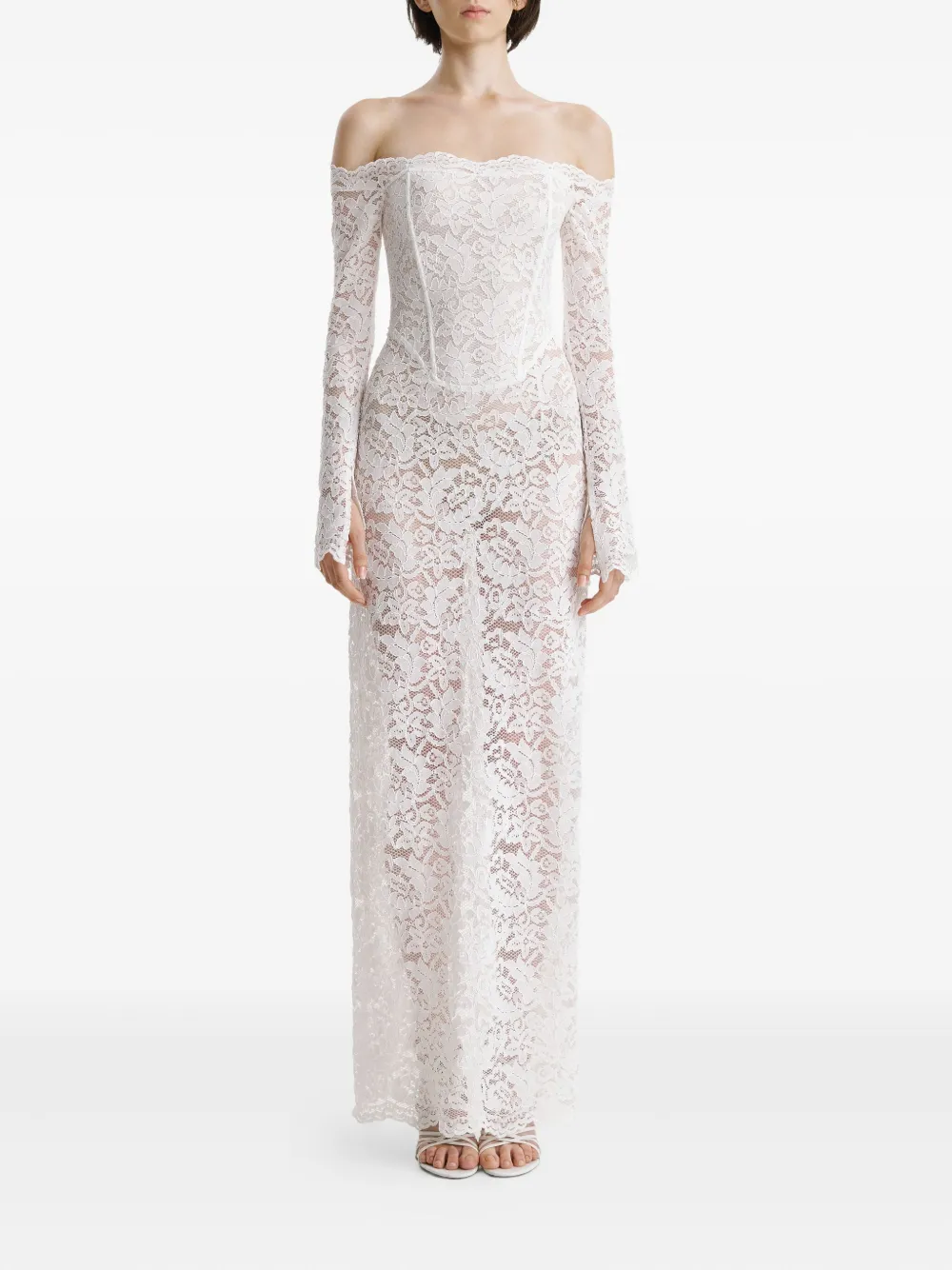 2310 STUDIO Off-shoulder maxi-jurk met korset Wit