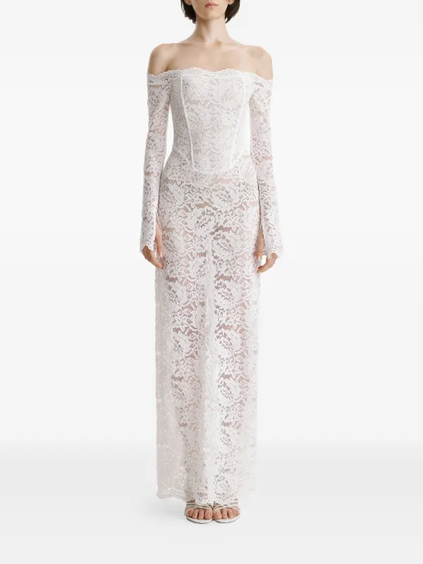 fitted lace wedding dress Strapless White Lace Corset Long Formal Dress with Rhinestones –  FancyVestido main image 0
