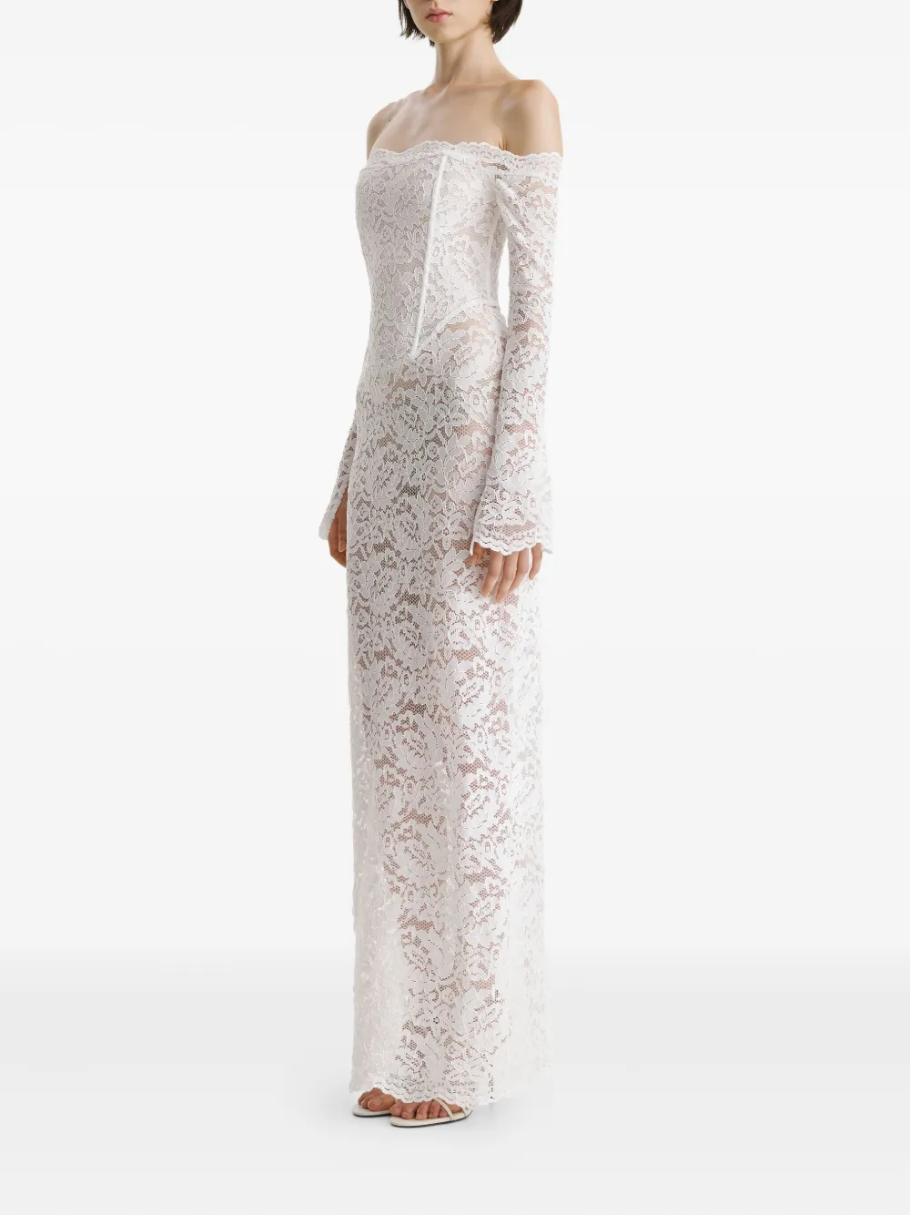 2310 STUDIO Off-shoulder maxi-jurk met korset Wit
