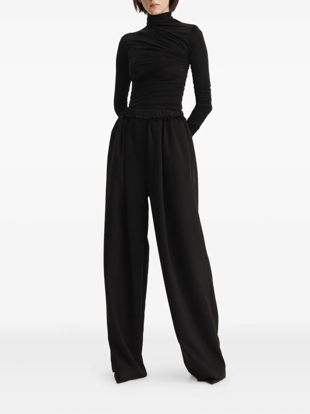 2310 STUDIO Broek met elastische taille en wijde pijpen - Zwart