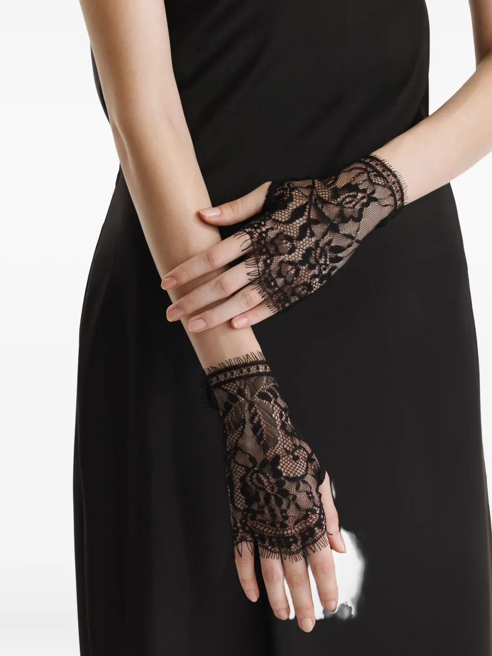 2310 STUDIO lace fingerless gloves Zwart