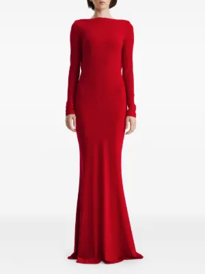 strapless open back dress Red Lace Ruffled Maxi Dress