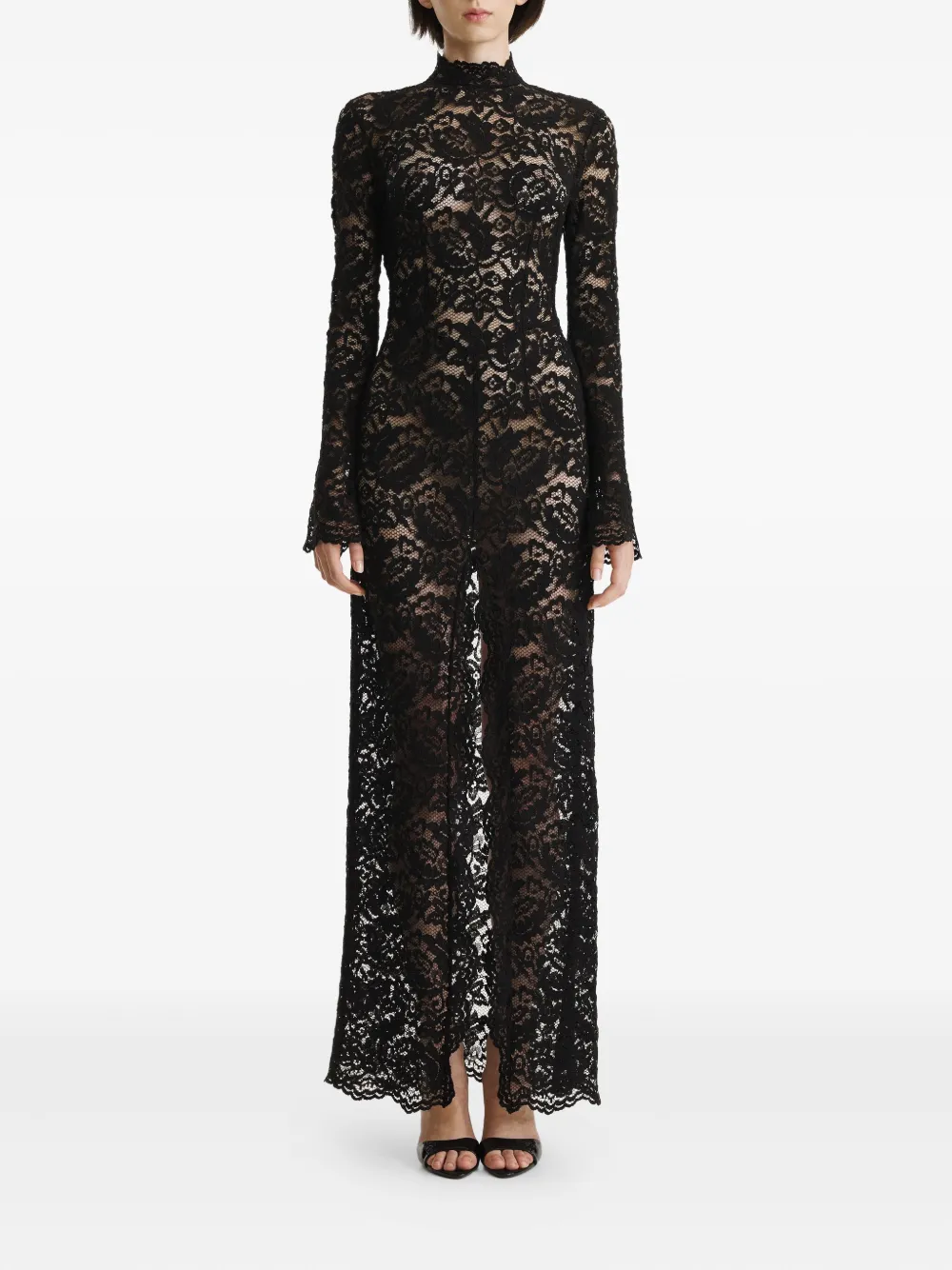 2310 STUDIO lace mock-neck maxi dress Zwart