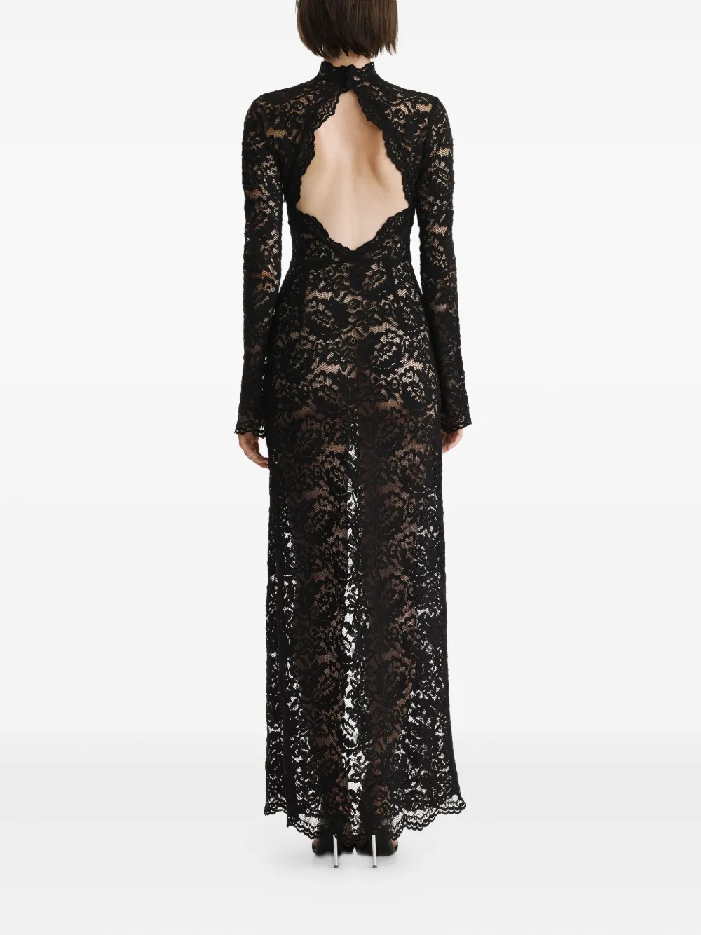 2310 STUDIO lace mock-neck maxi dress Zwart