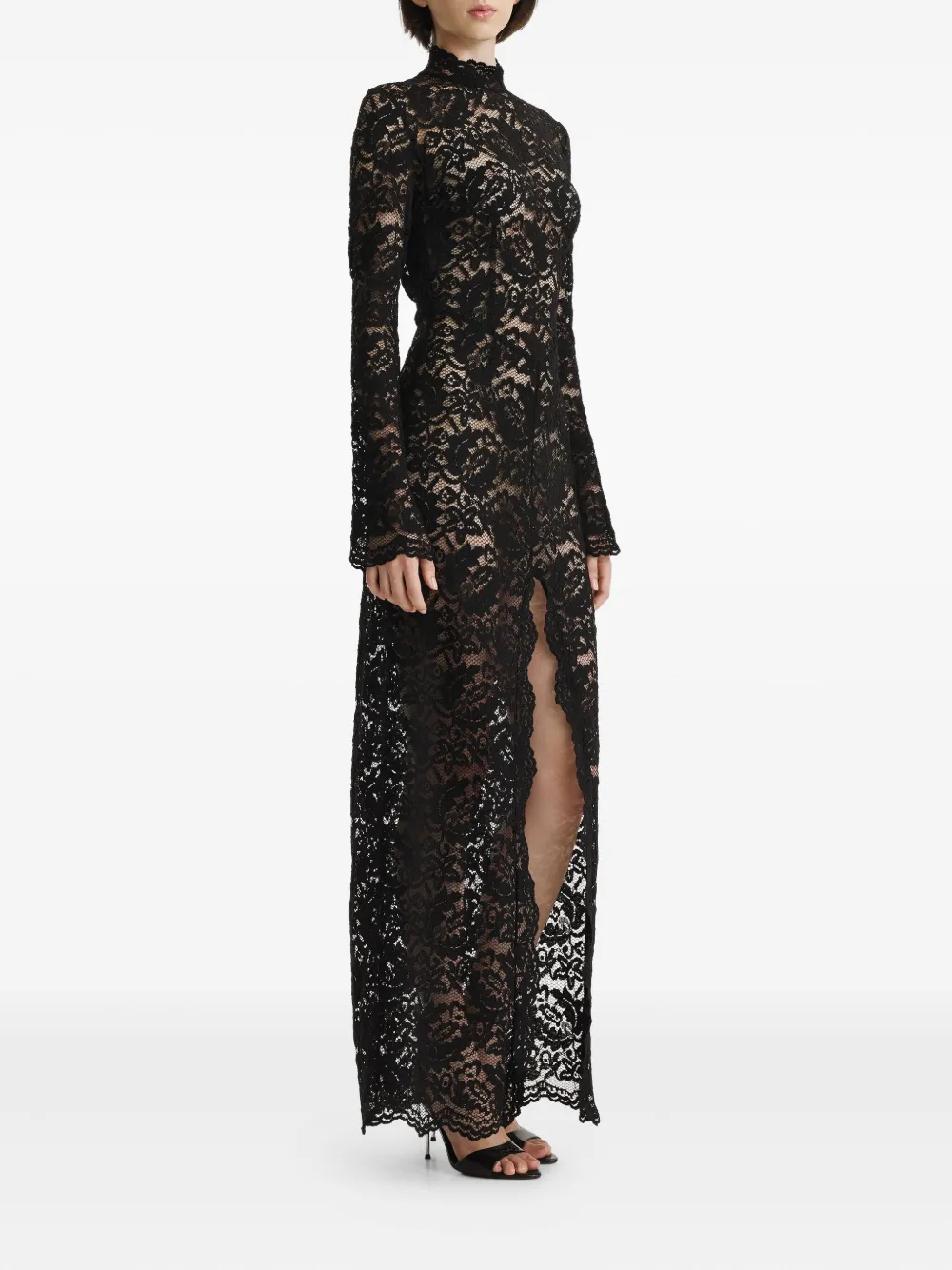 2310 STUDIO lace mock-neck maxi dress Zwart