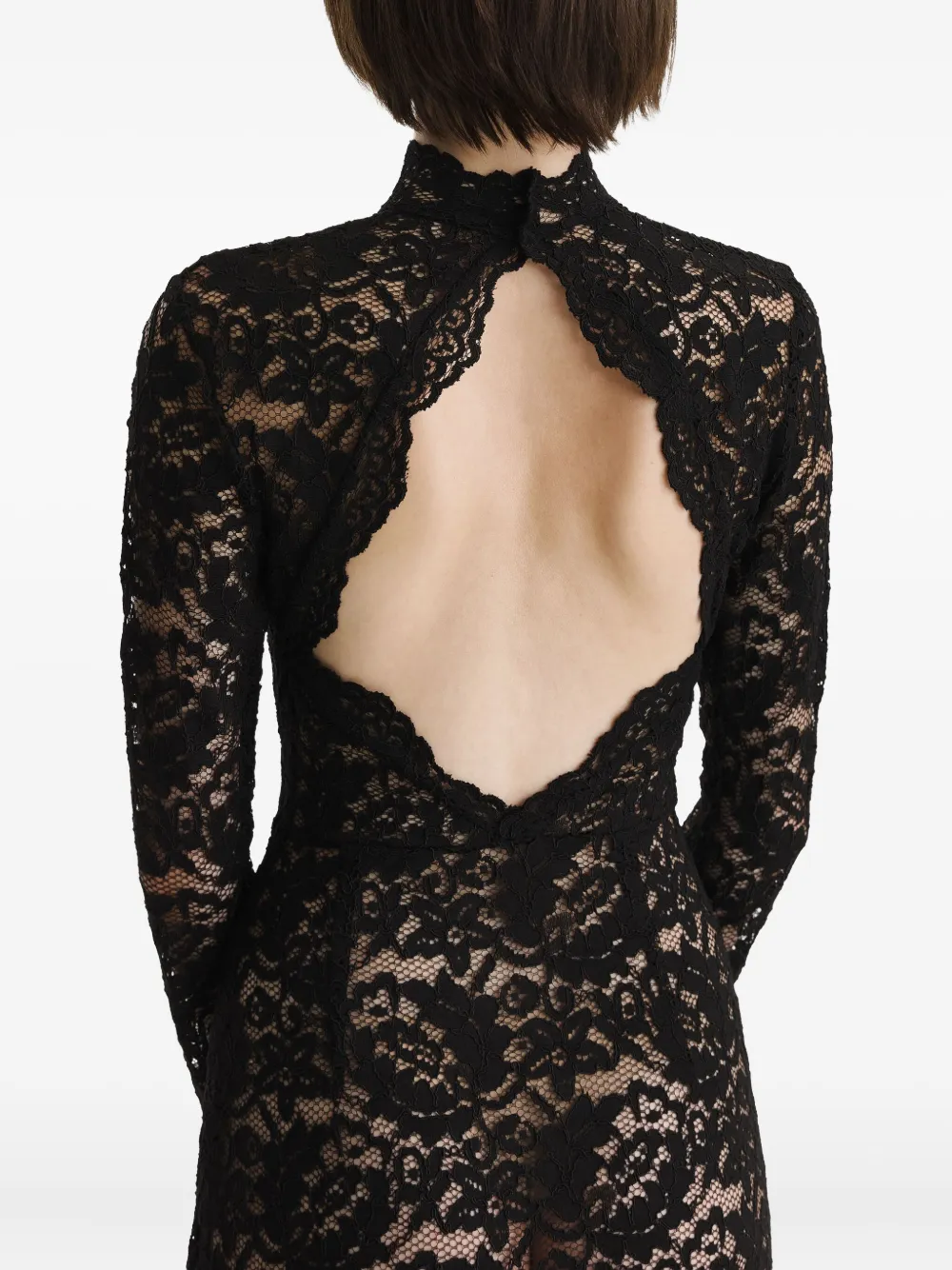 2310 STUDIO lace mock-neck maxi dress Zwart