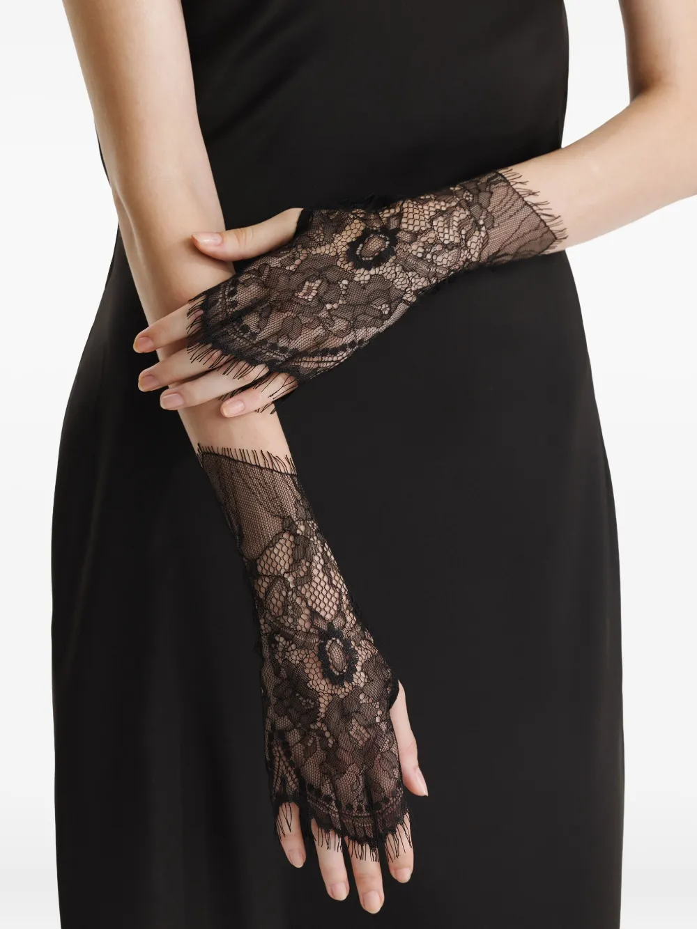 2310 STUDIO lace-trimmed fingerless gloves Zwart