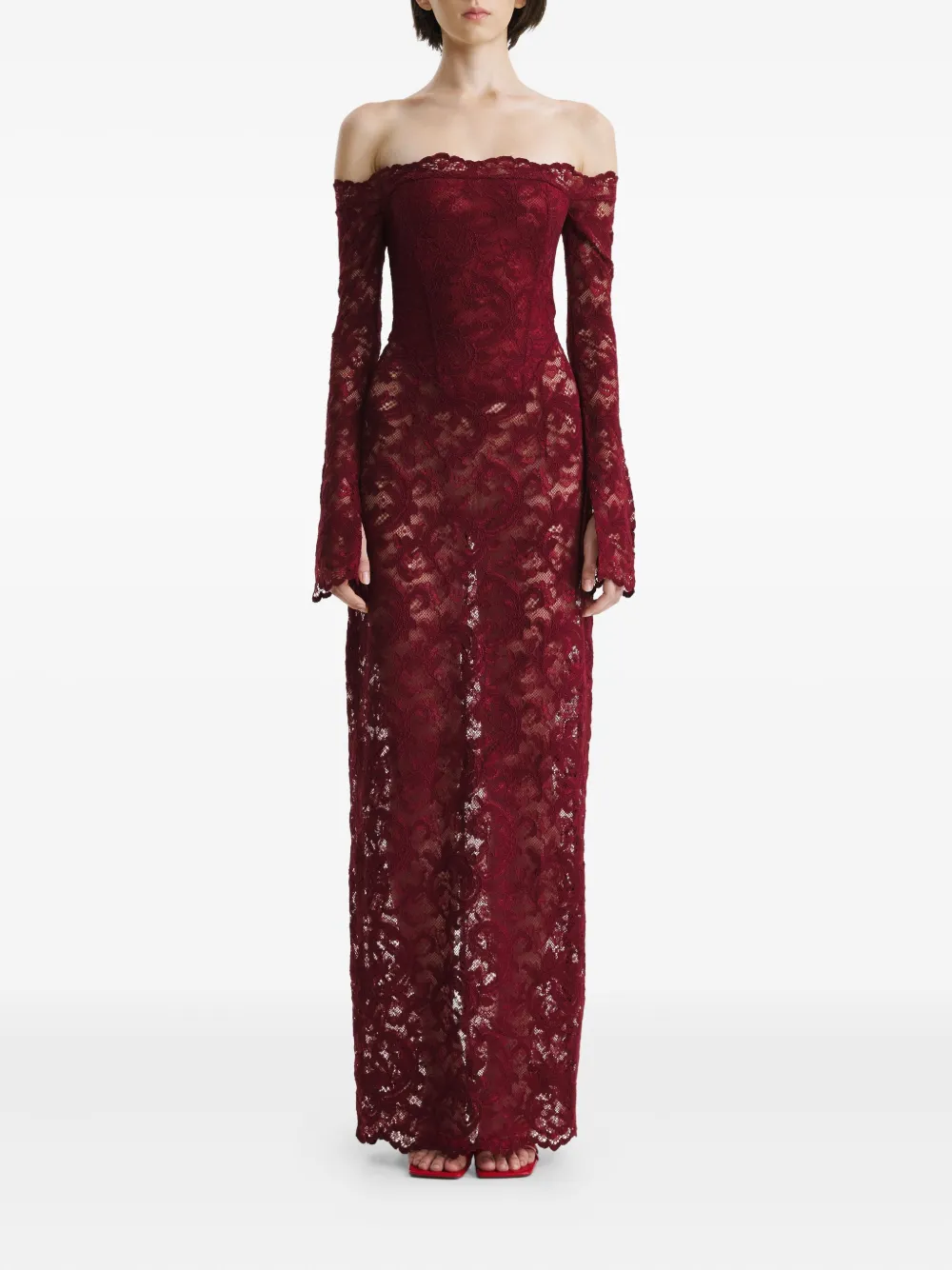 2310 STUDIO lace off-shoulder maxi dress Rood