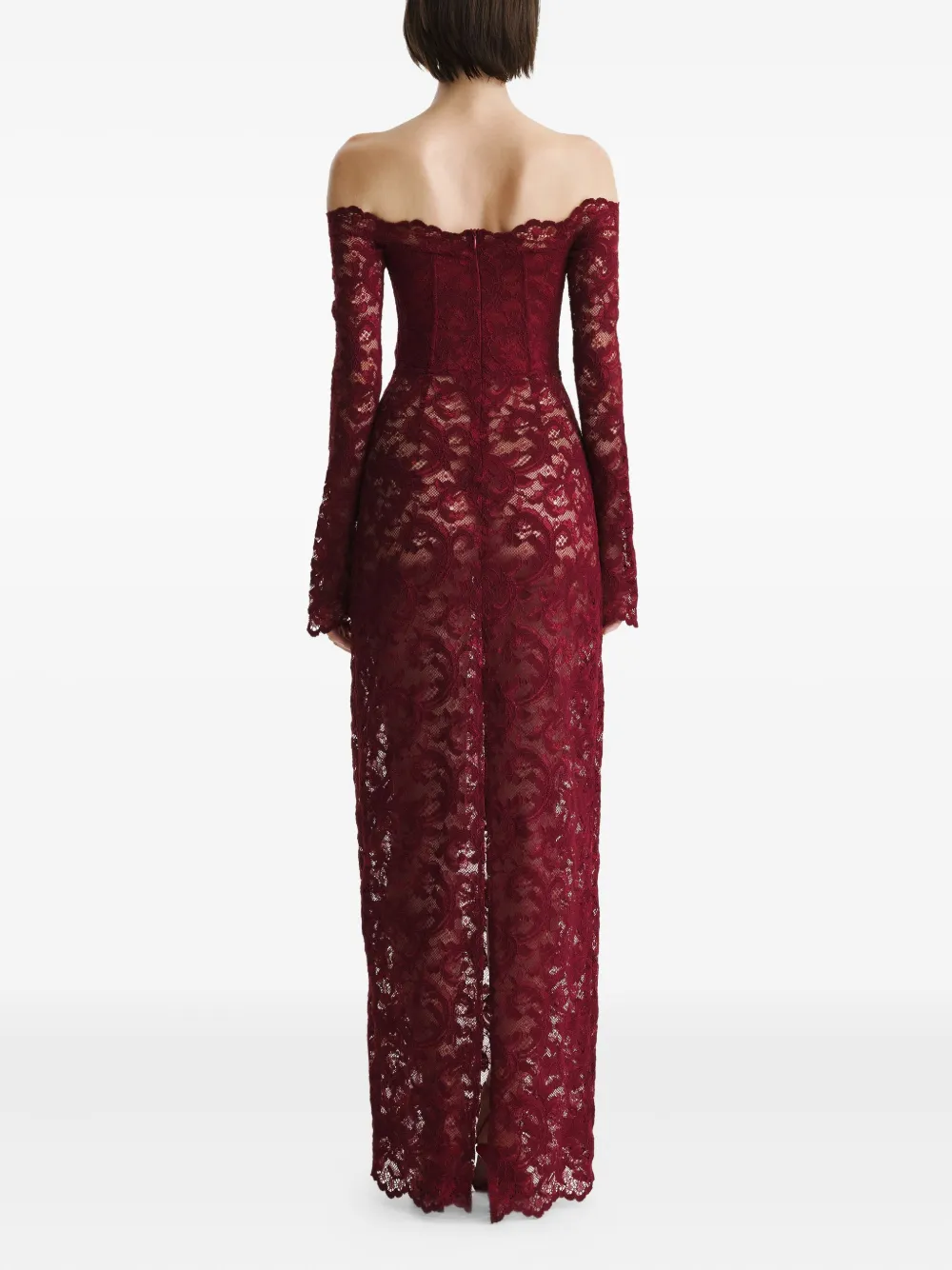 2310 STUDIO Off-shoulder maxi-jurk met kant Rood