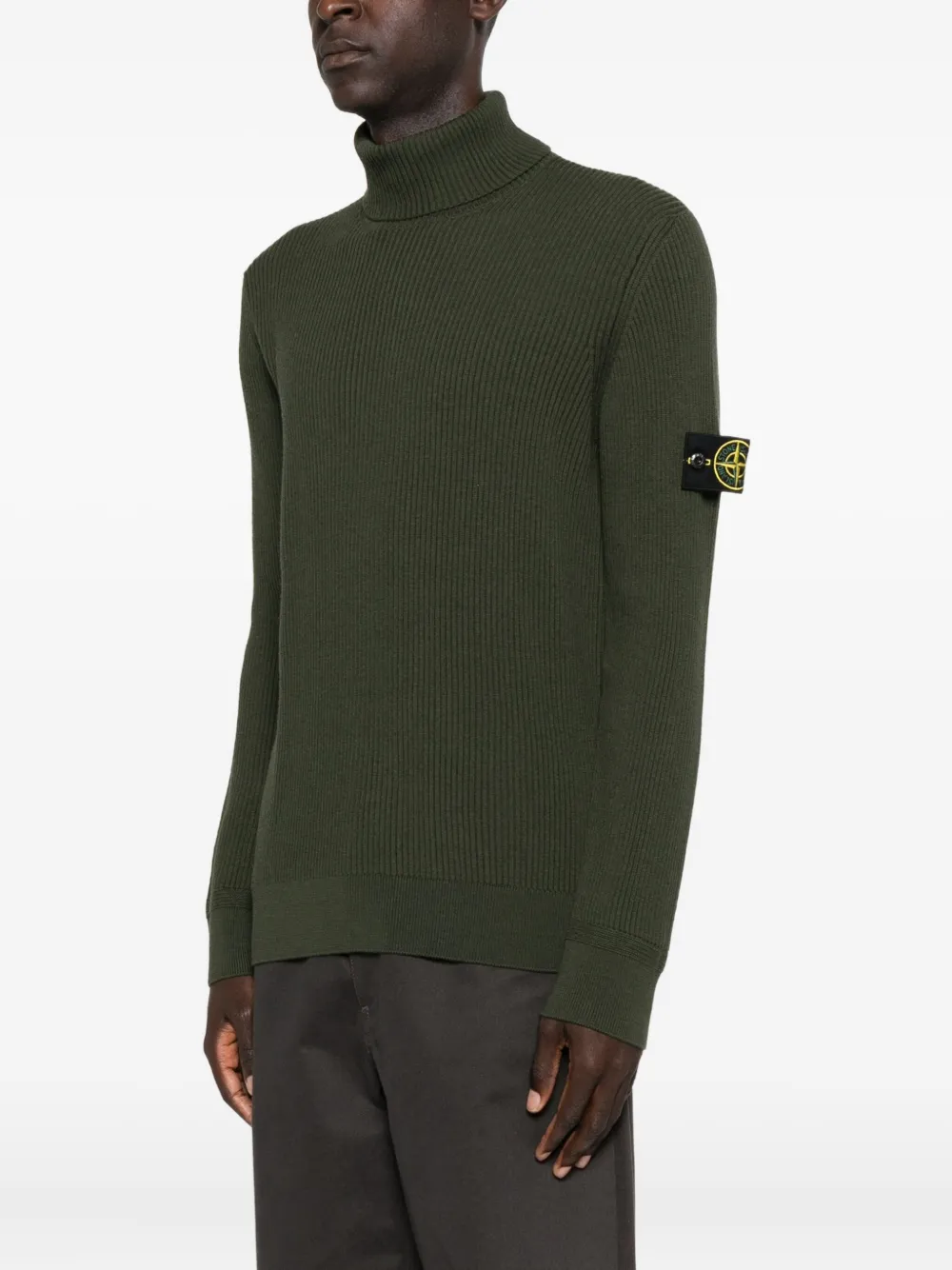Stone Island Ribbed Turtleneck Sweater In Green