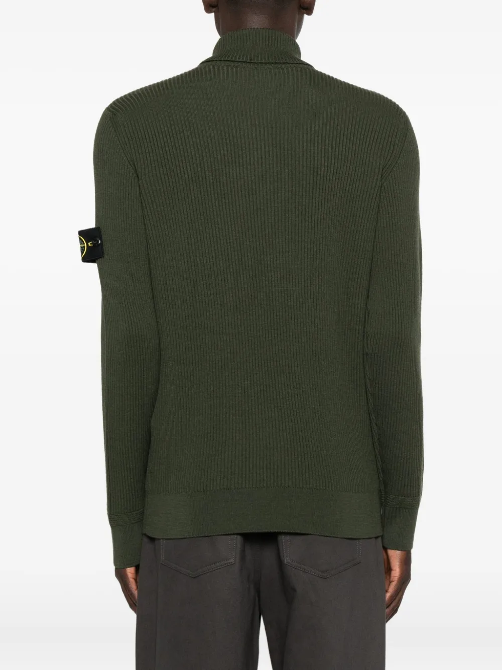 Stone Island Ribbed Turtleneck Sweater In Green
