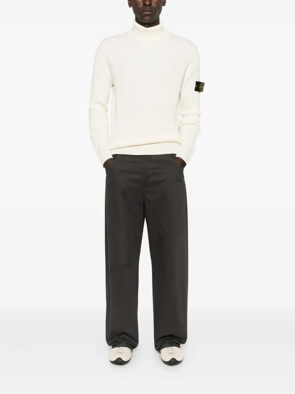 Stone Island Geribbelde trui met logopatch - Beige