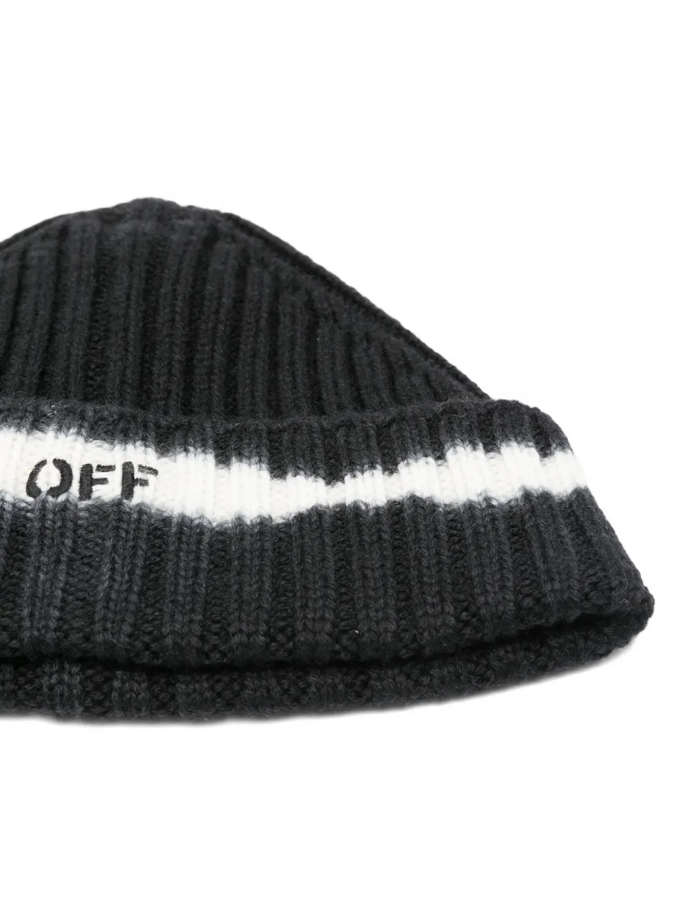 Off-white Ribbed-knit Beanie In Black