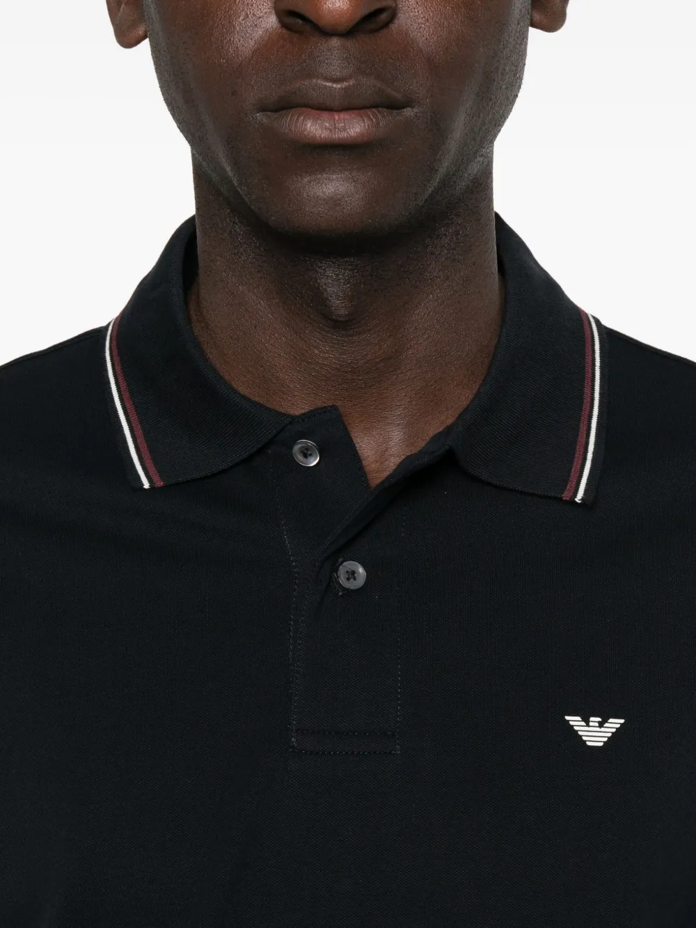 Emporio Armani Blue Short Sleeved Polo Shirt With Embroidery On The Front In Cotton Man In Blue