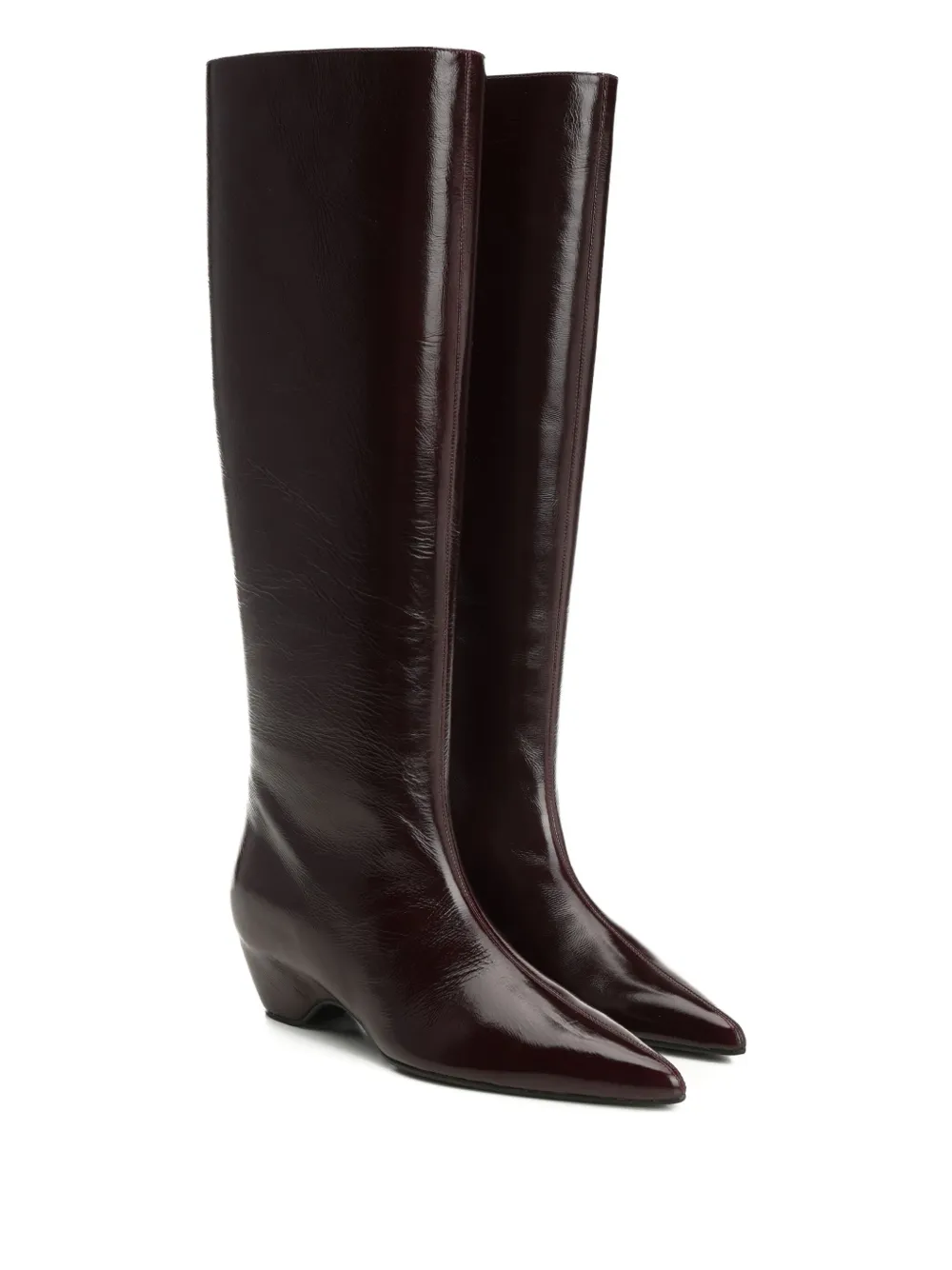 Khaite 40mm Pointed-toe Patent Leather Boots In Brown