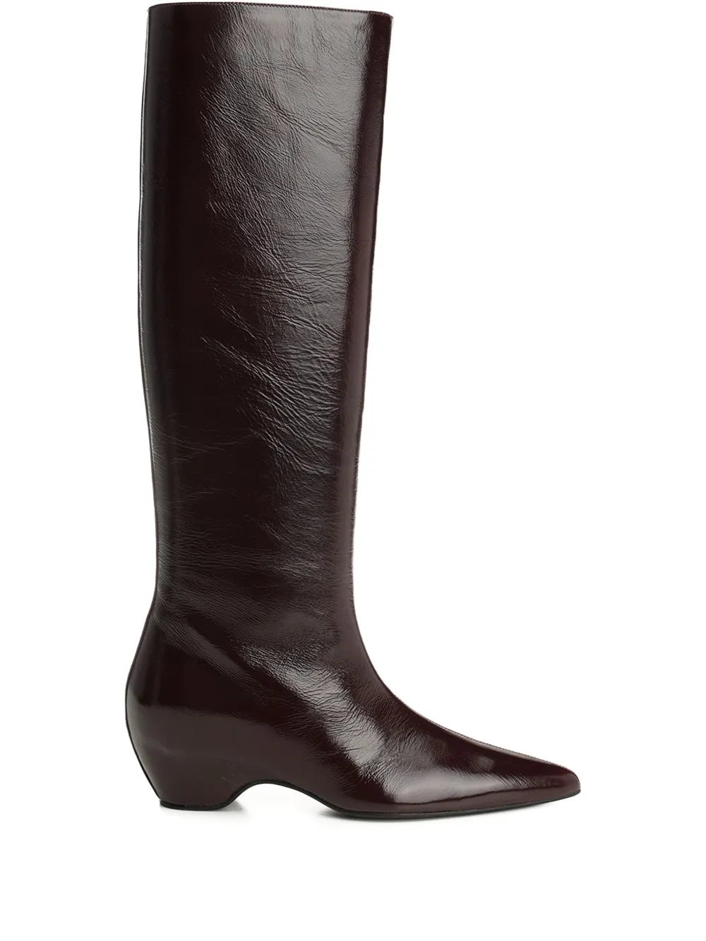 Khaite 40mm Pointed-toe Patent Leather Boots In Brown