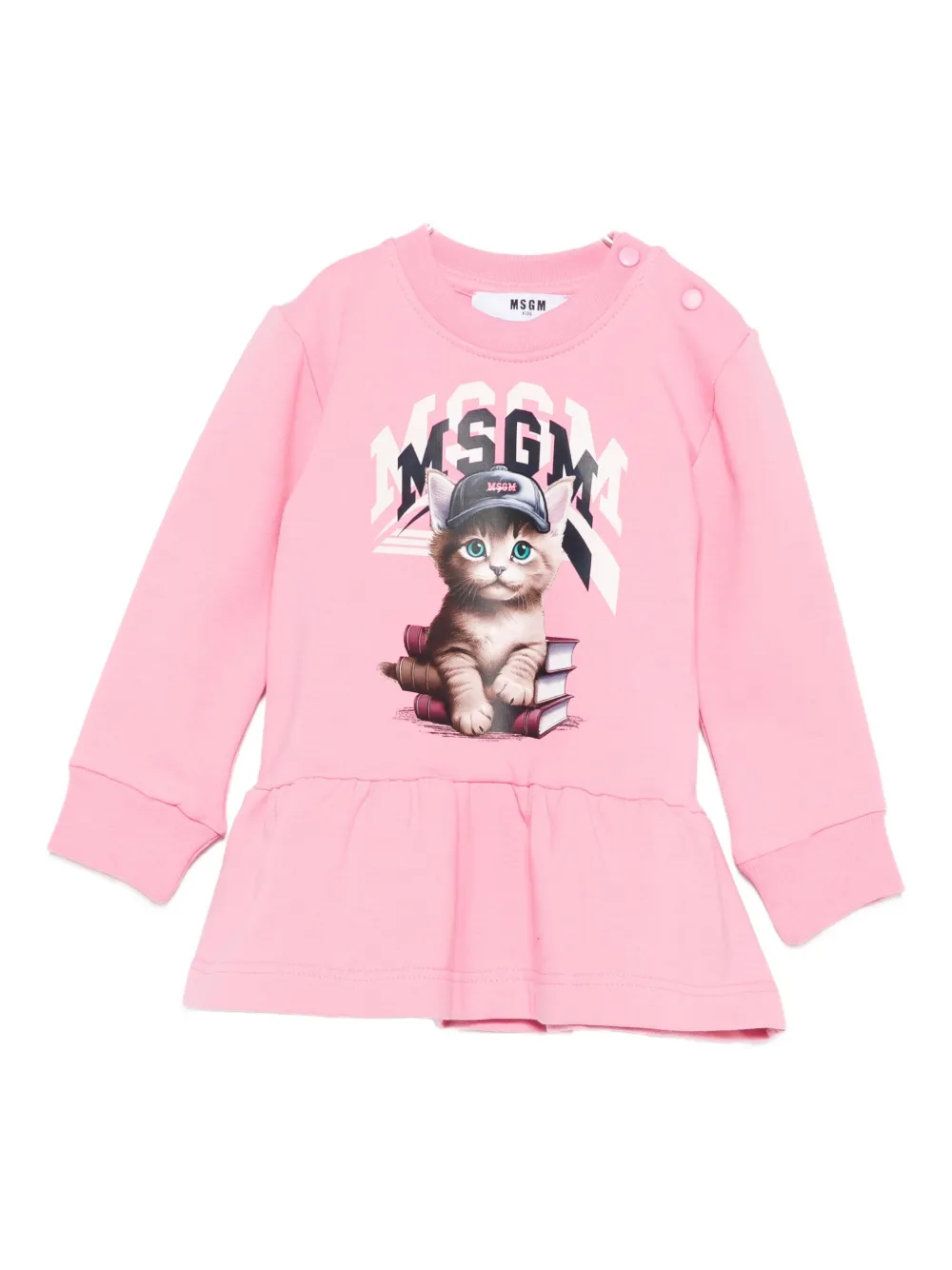 Msgm Cat-print Ruffled Dress In Pink