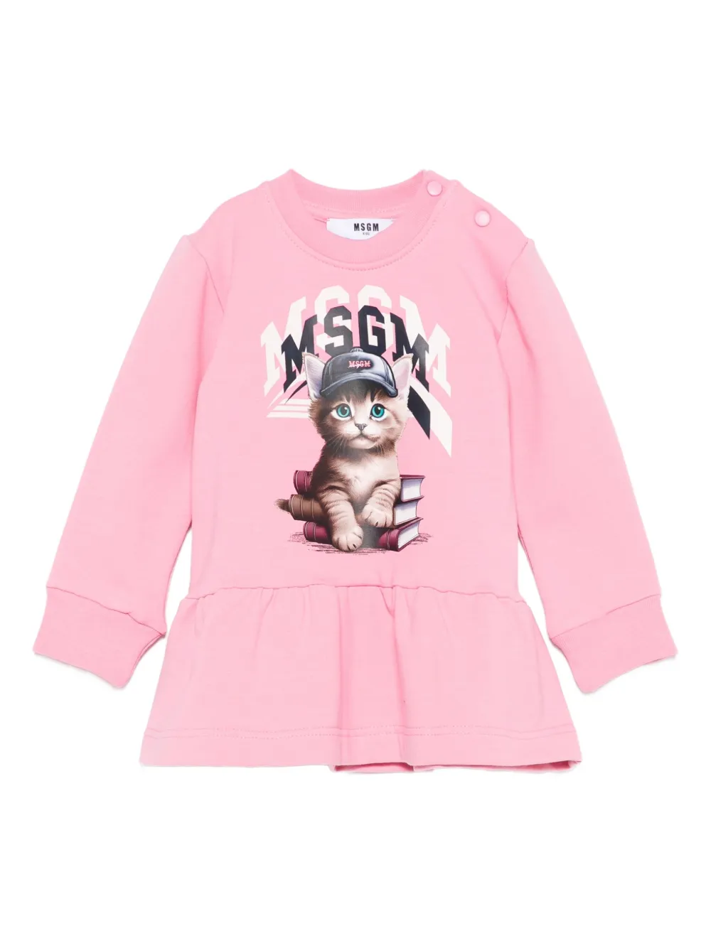 MSGM Kids cat-print ruffled dress Roze