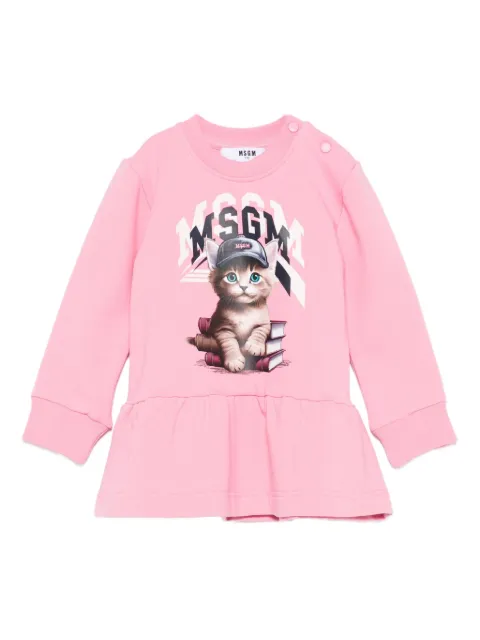 MSGM Kids cat-print ruffled dress