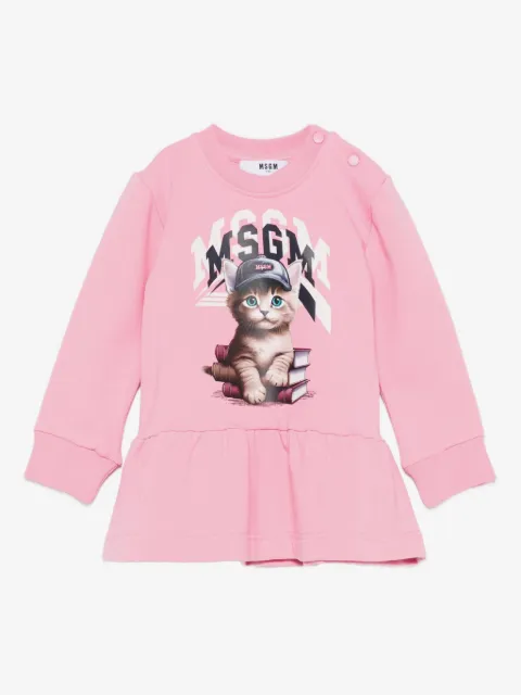 MSGM Kids cat-print ruffled dress
