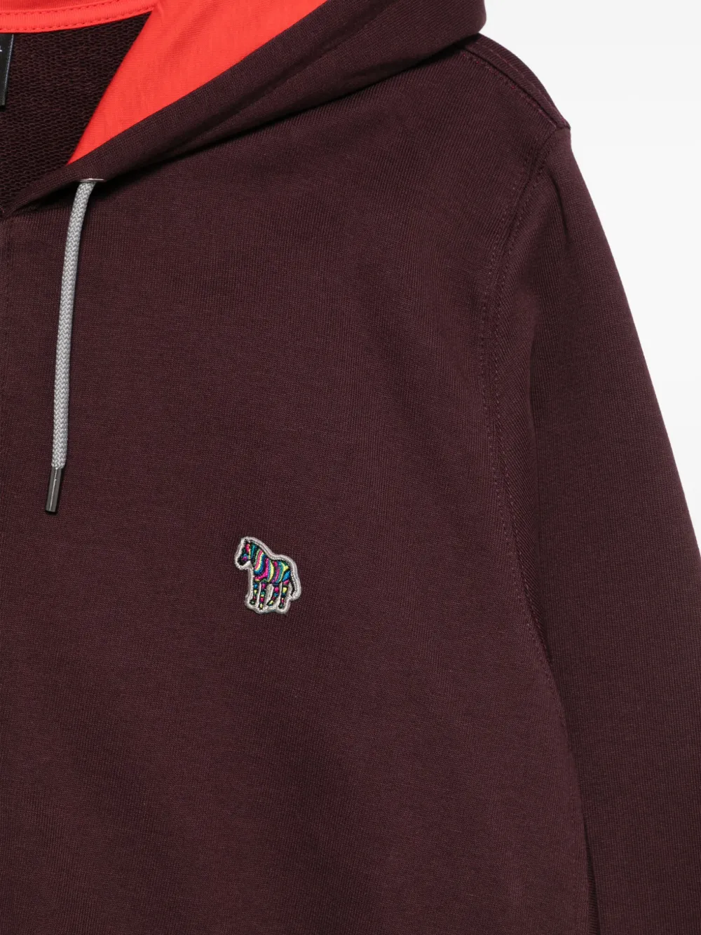 Ps By Paul Smith Damson Cotton Zip-front Zebra Logo Hoodie Red In Burgundy